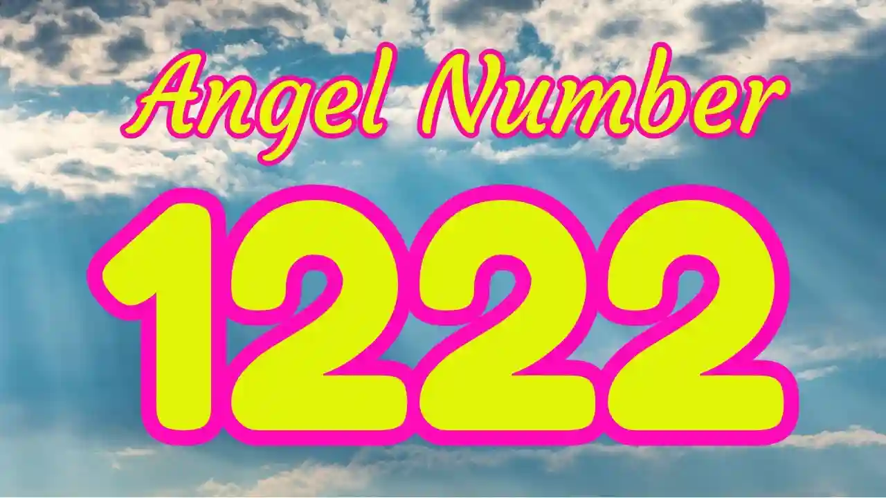Angel Number 1222 Letters In Yellow And Pink With A Background With Clouds 
