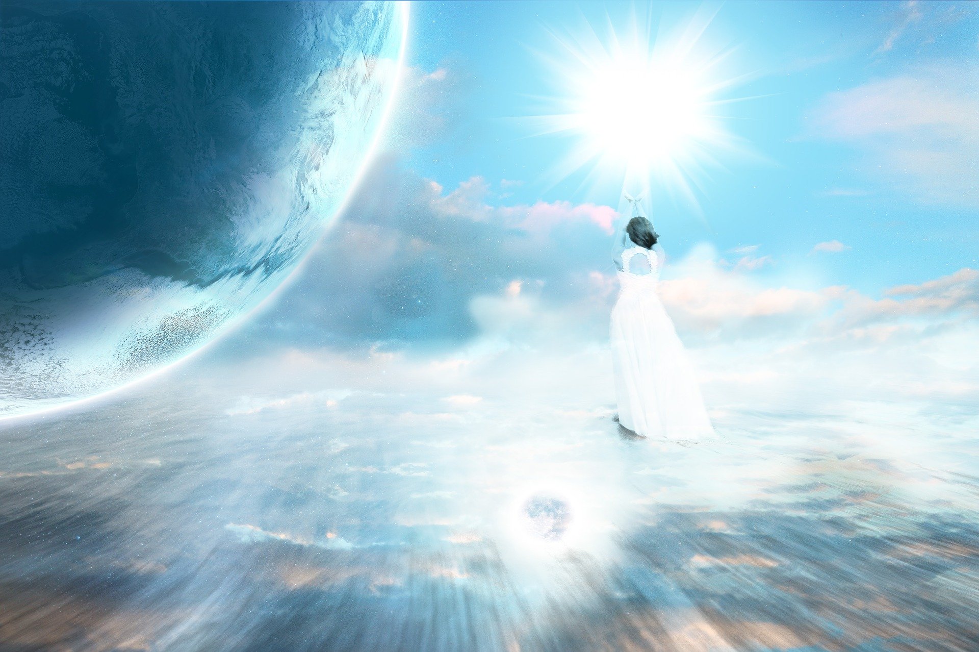 A Woman On The Heaven With A Miracle Light 