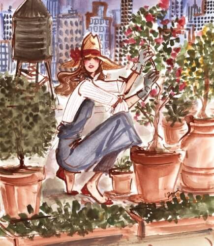 A girl cutting her plants