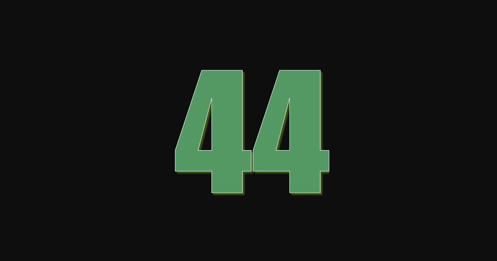 Angel Number 44 in green font color against a black background