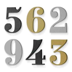Black brown and silver numbers on a white background