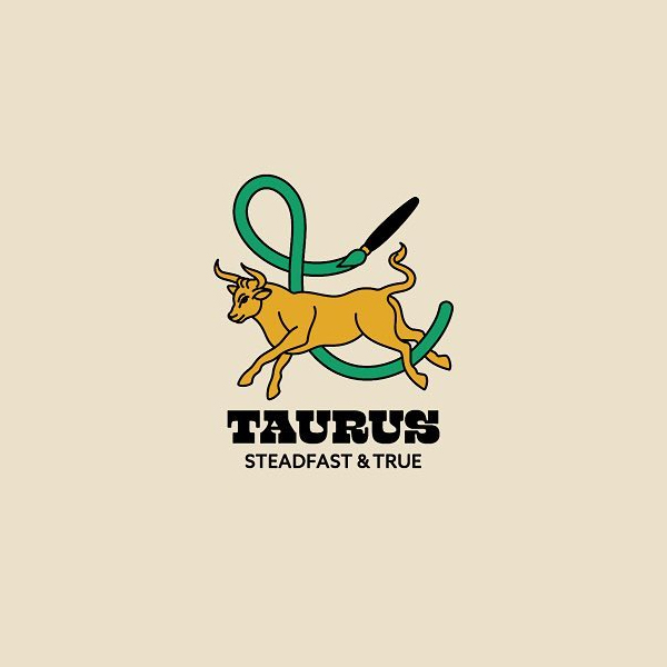 Taurus, A bull jumping on a paintbrush curve