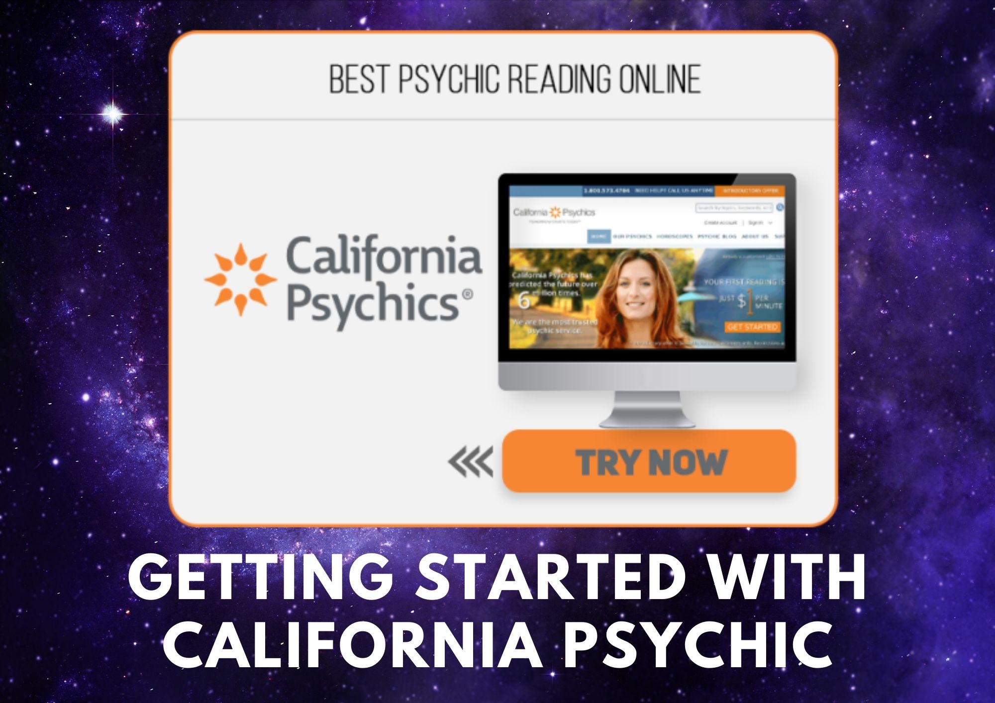 California psychic logo on the left side and a monitor showing california web page on the right side
