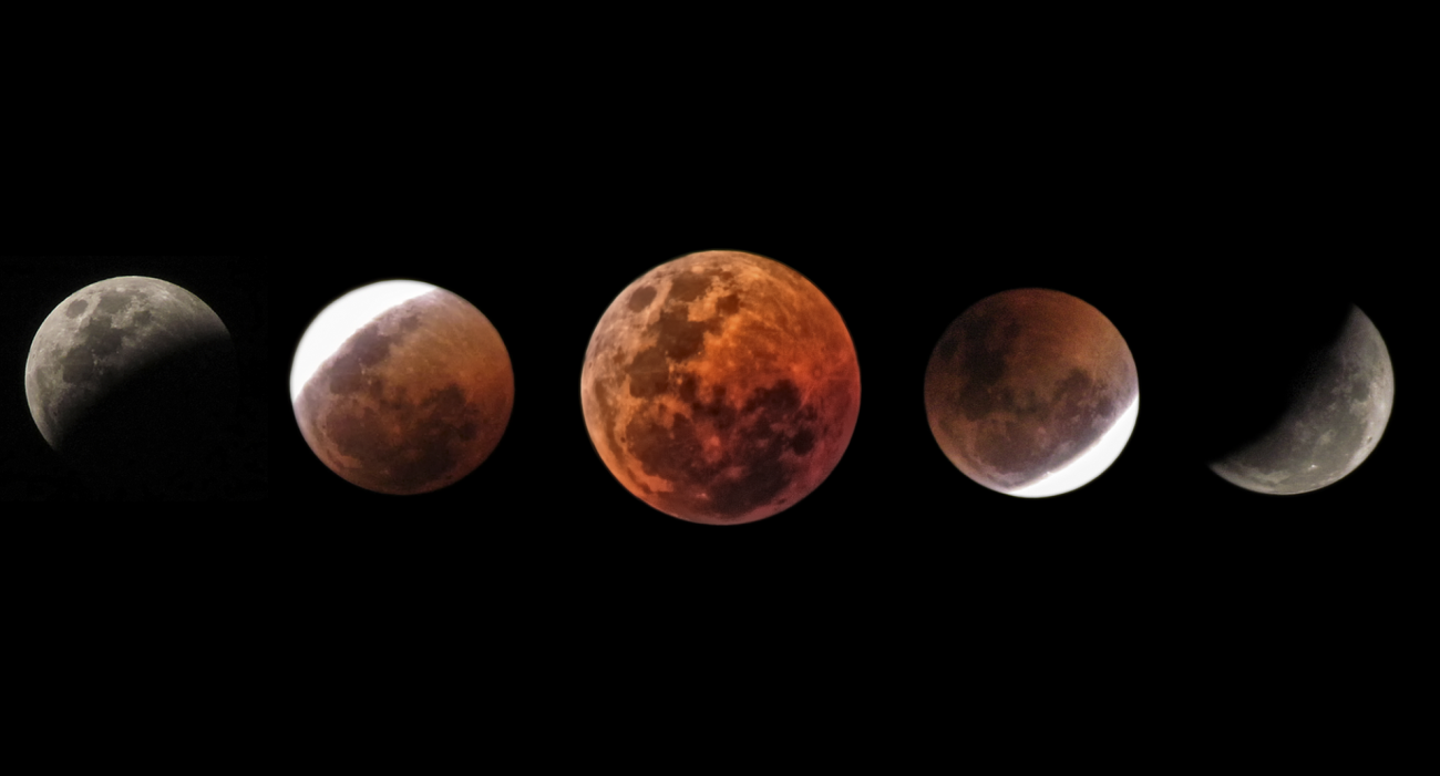 Five phases of moon lunar eclipse
