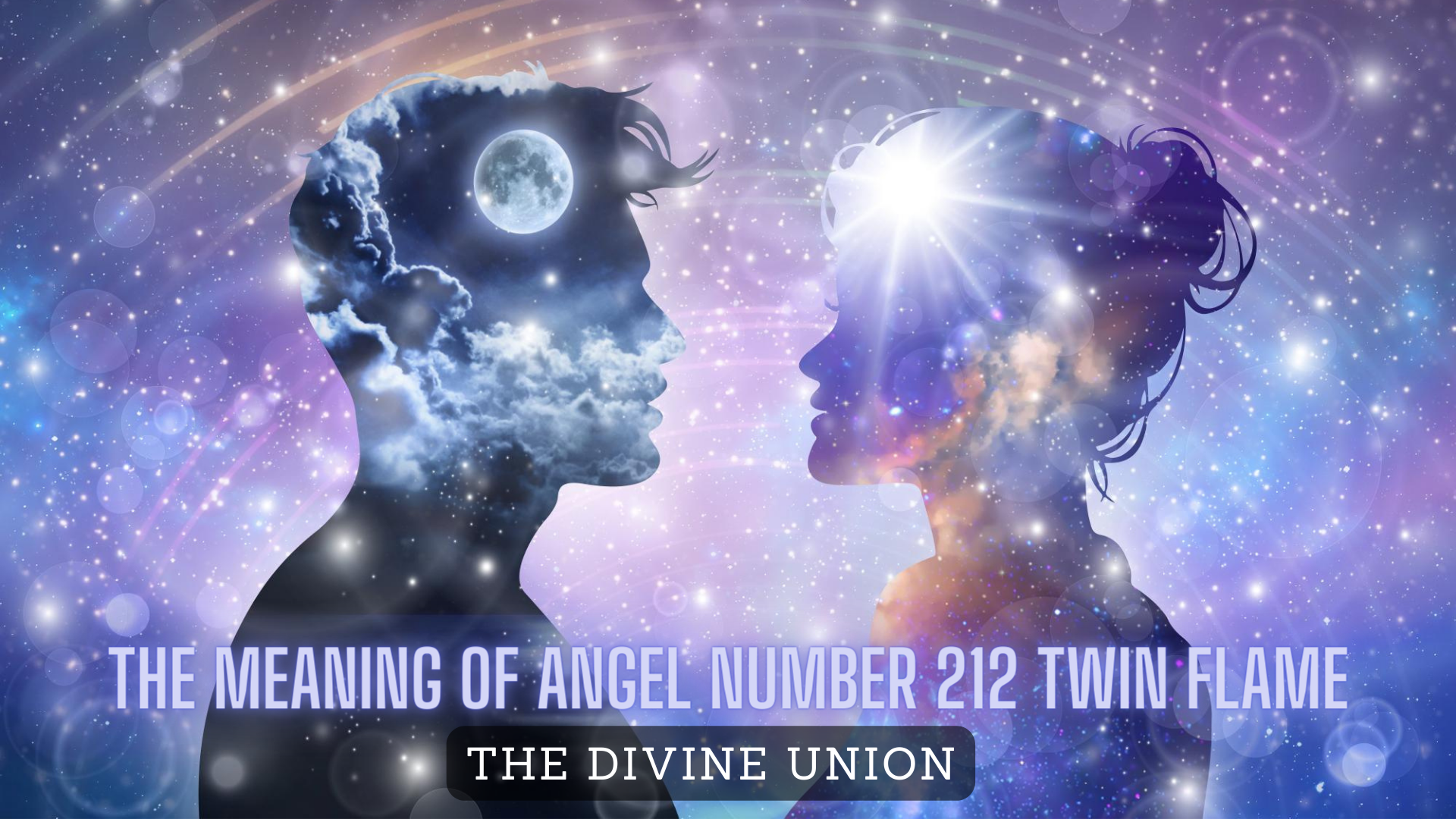 A man and woman staring at each other in space with words The Meaning Of Angel Number 212 Twin Flame