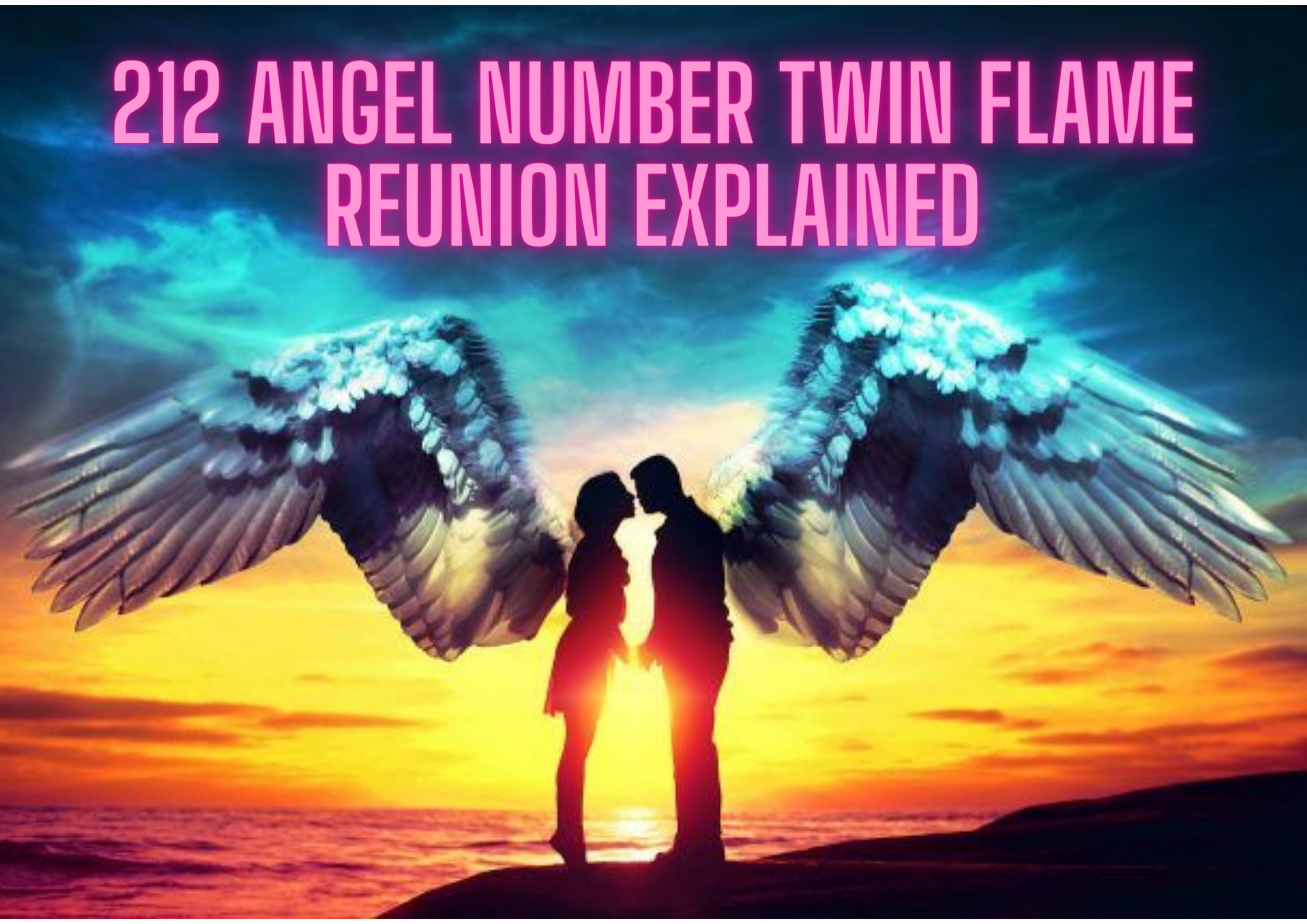 Two angels facing each other with words 212 Angel Number Twin Flame Reunion Explained