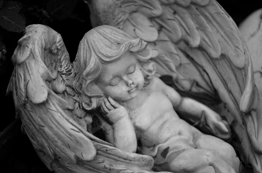 Gray Scale baby Angel Statue with wings
