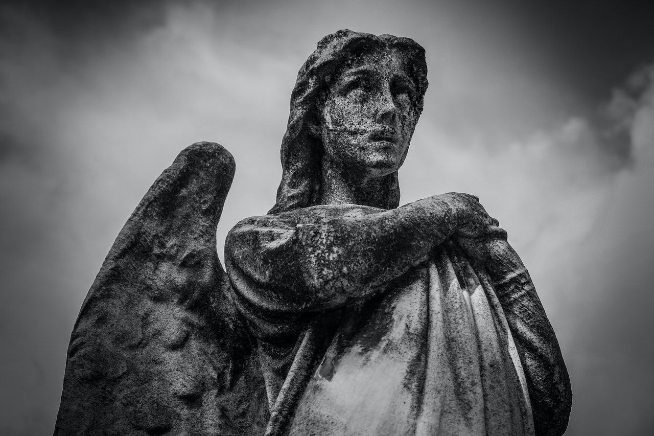 Woman With Wings Statue Grayscale