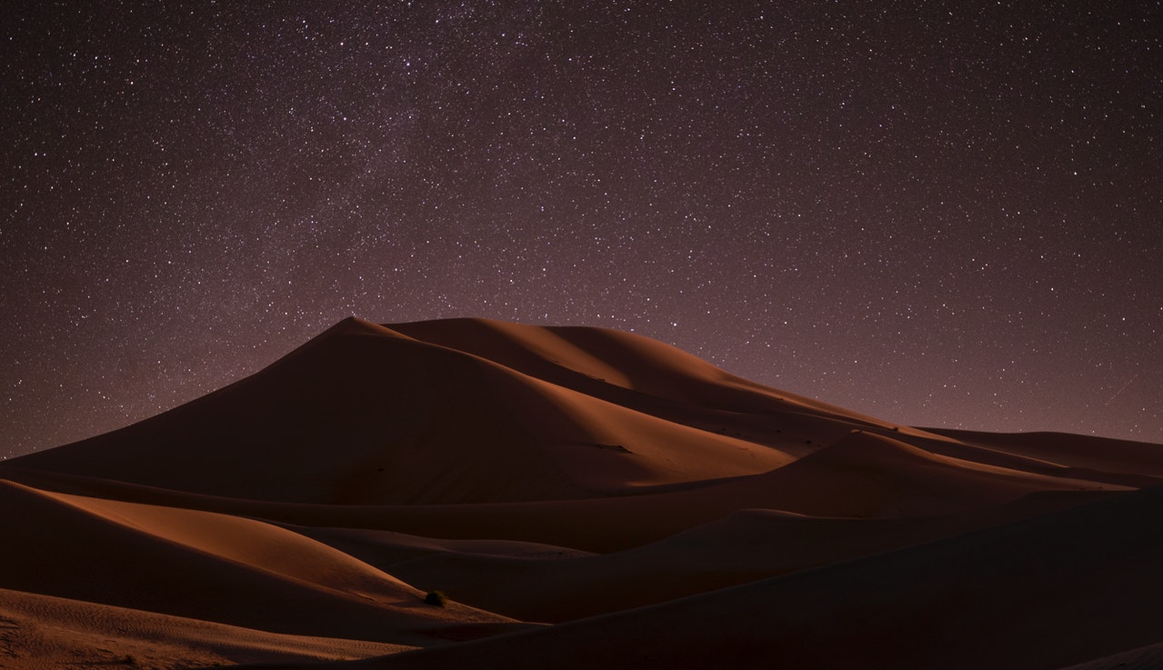 Mountains Of Desert During A Starry Night