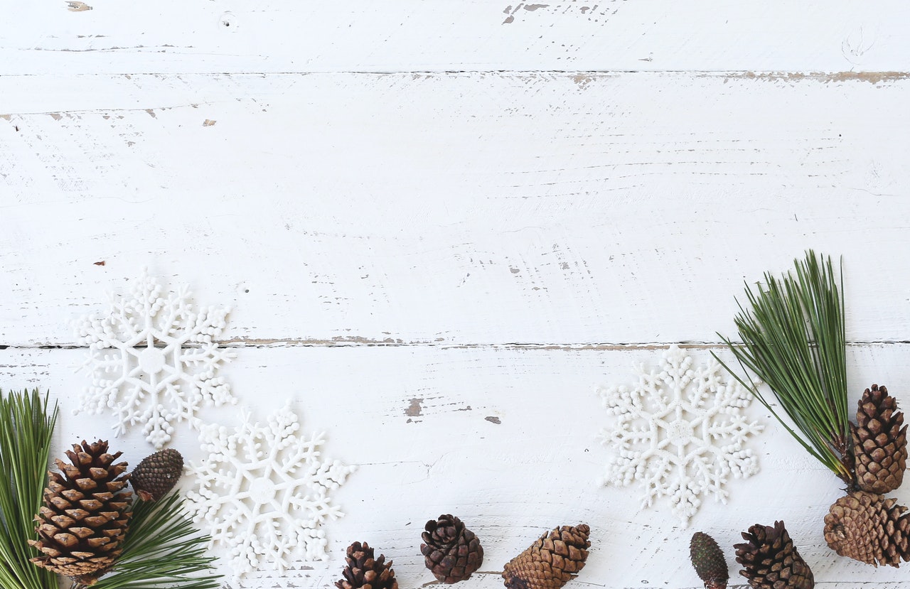 White Wooden Panel With Pine Cones