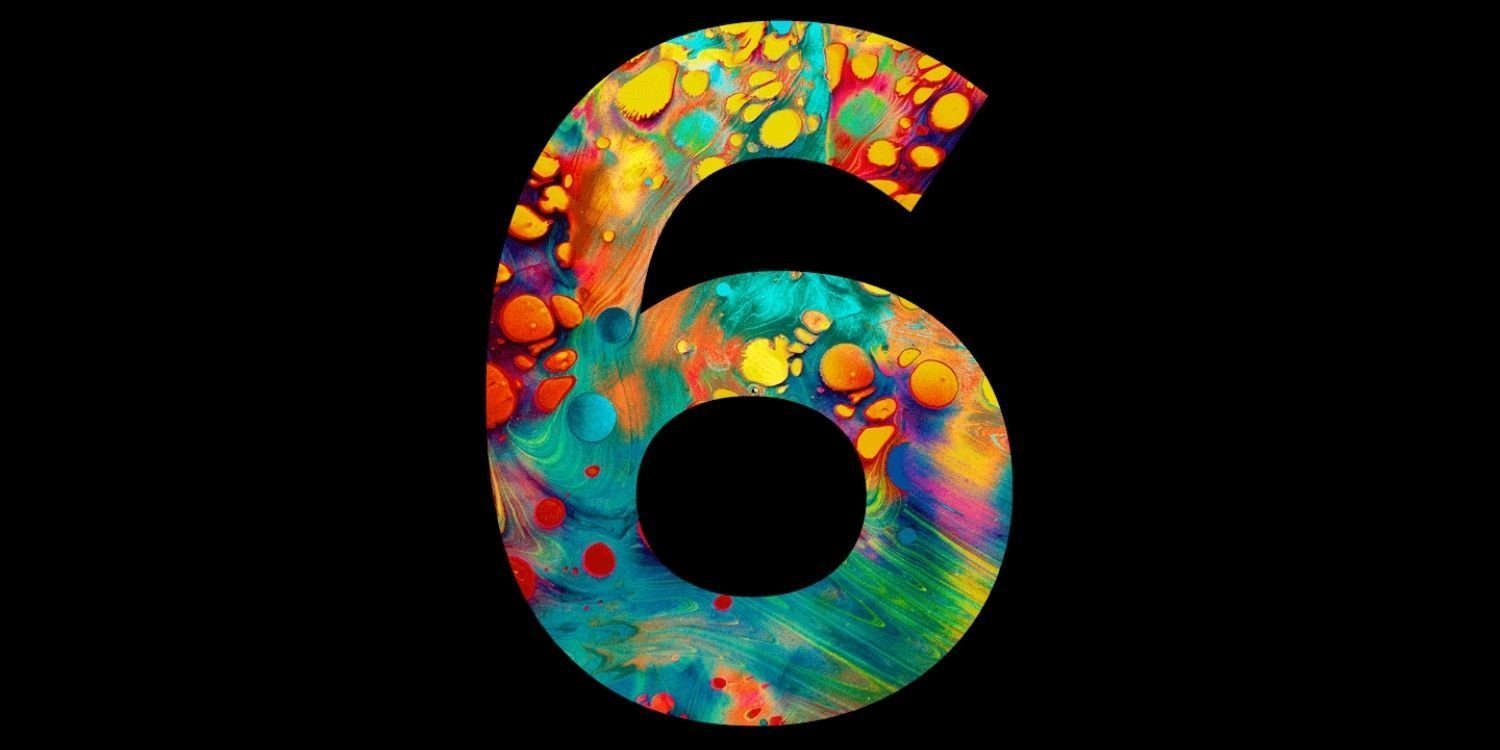 Colorful number 6 with black background
