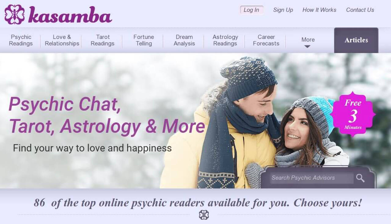 Kasamba webpage with a happy couple looking at each other