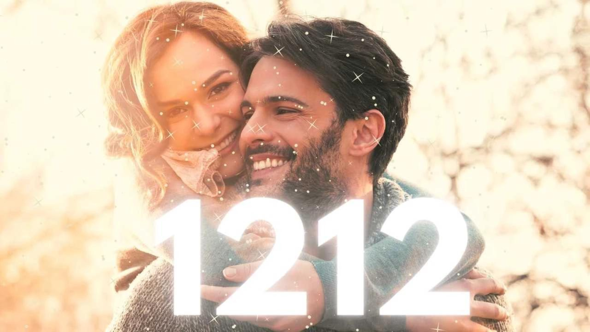 A woman hugging a man from his back with number 1212