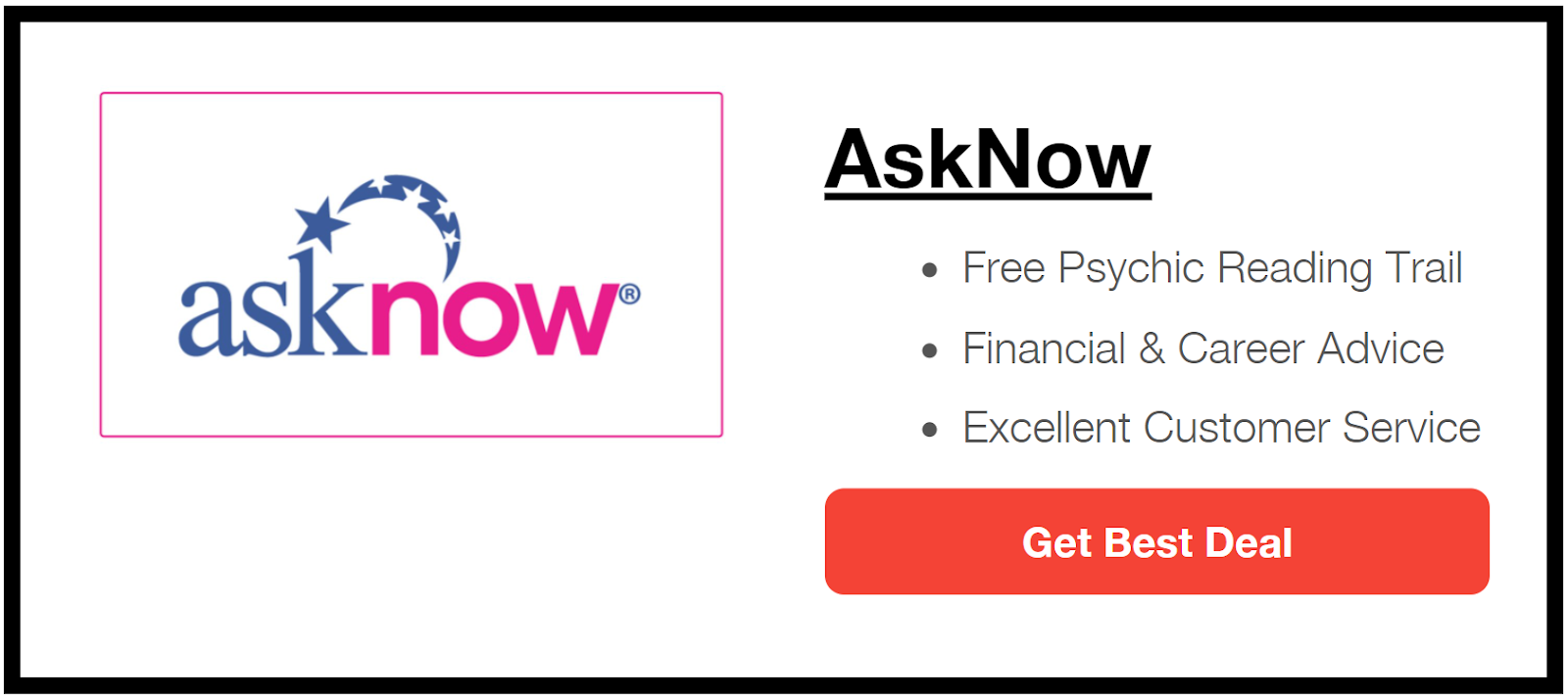 AskNow logo and its best deals on the right