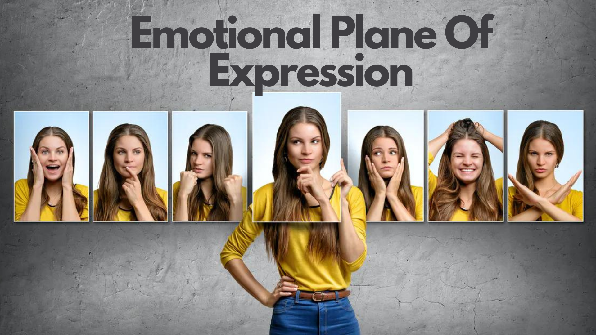 A woman's face with different emotions and words Emotional Plane Of Expression