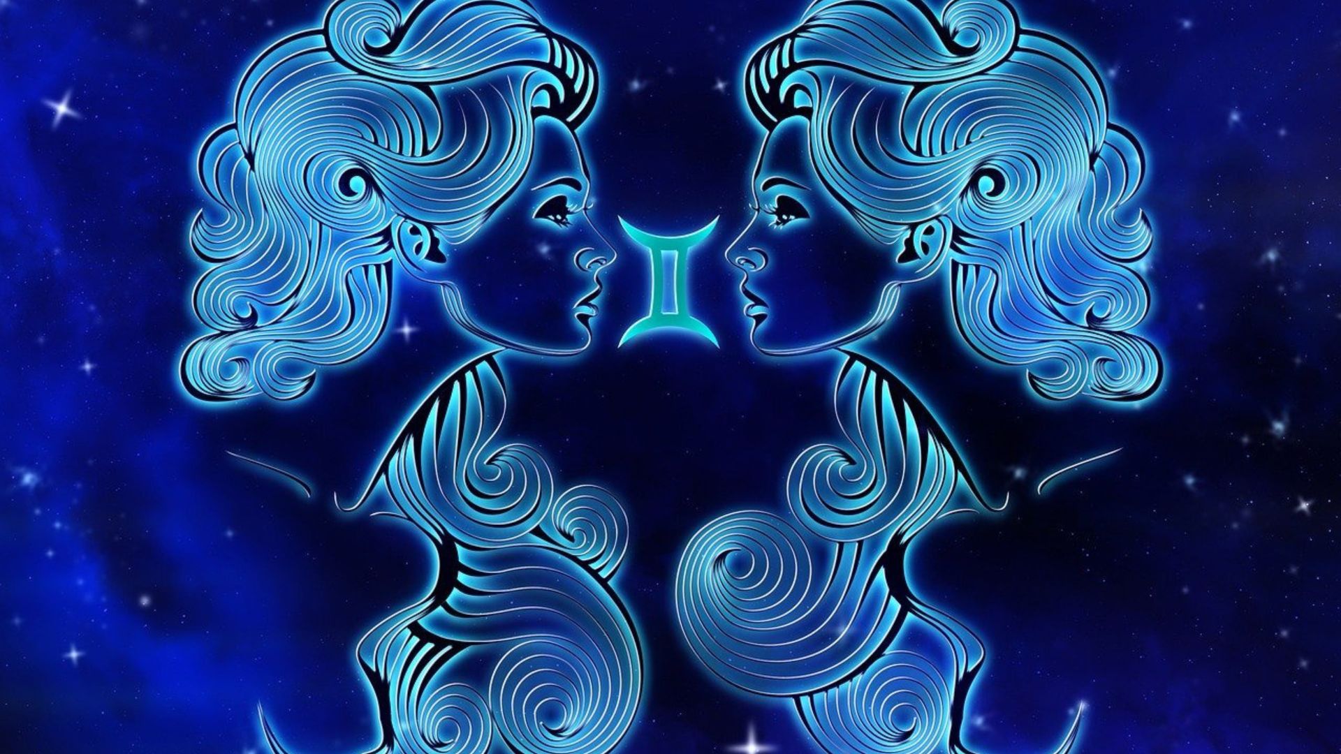 Gemini Sign In Blue Color Shows Two Women Face To Face