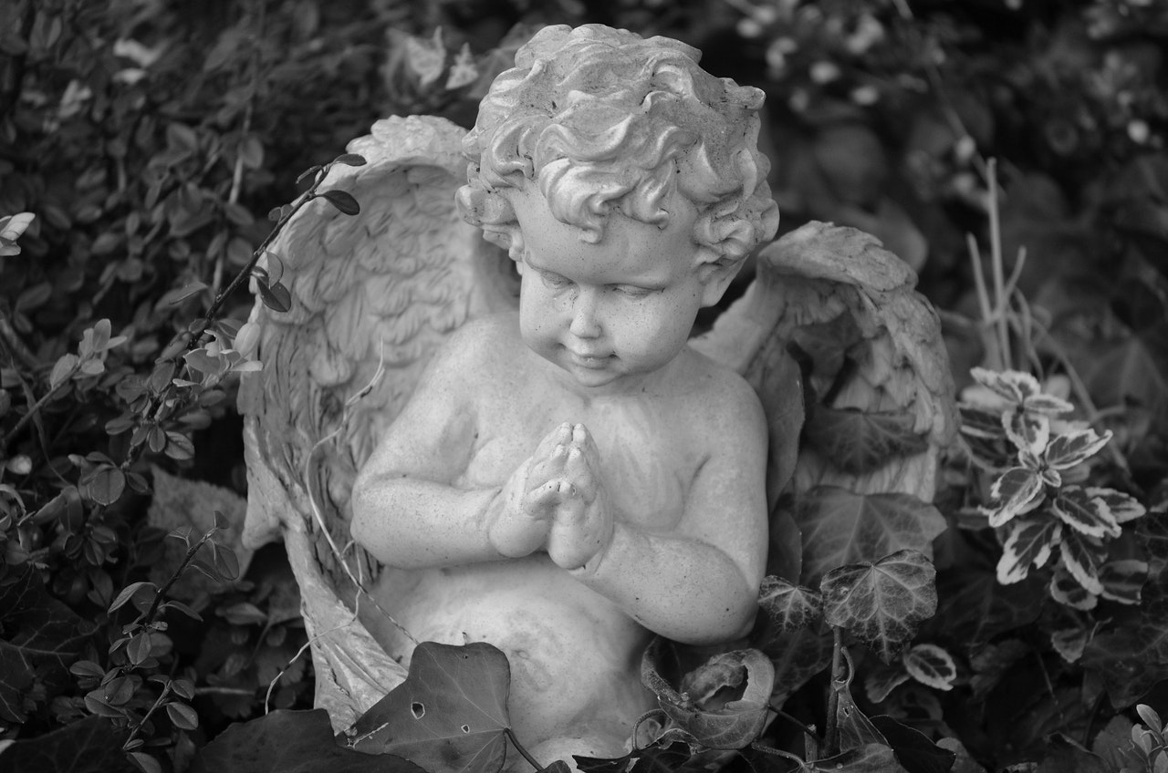 An Angel Statue Surrounded by Leaves