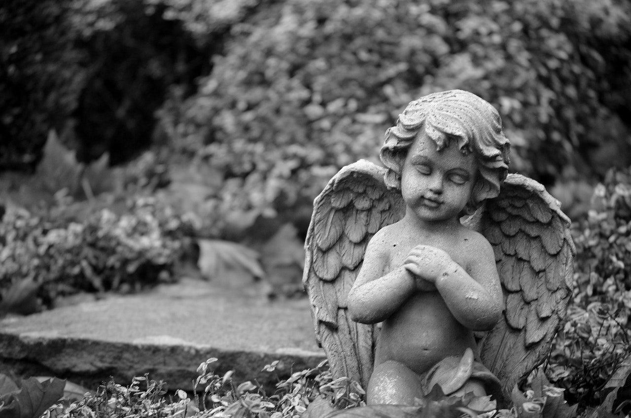 Grayscale of Angel Statue