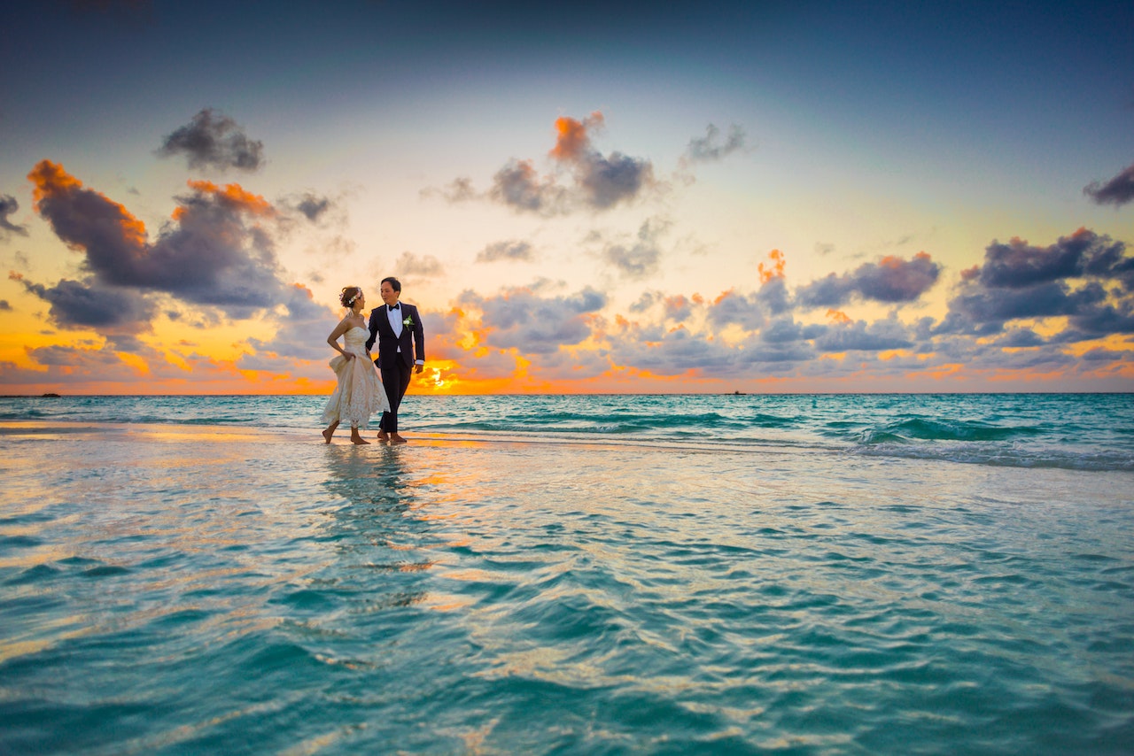 Man and Woman Walking In The Sea
