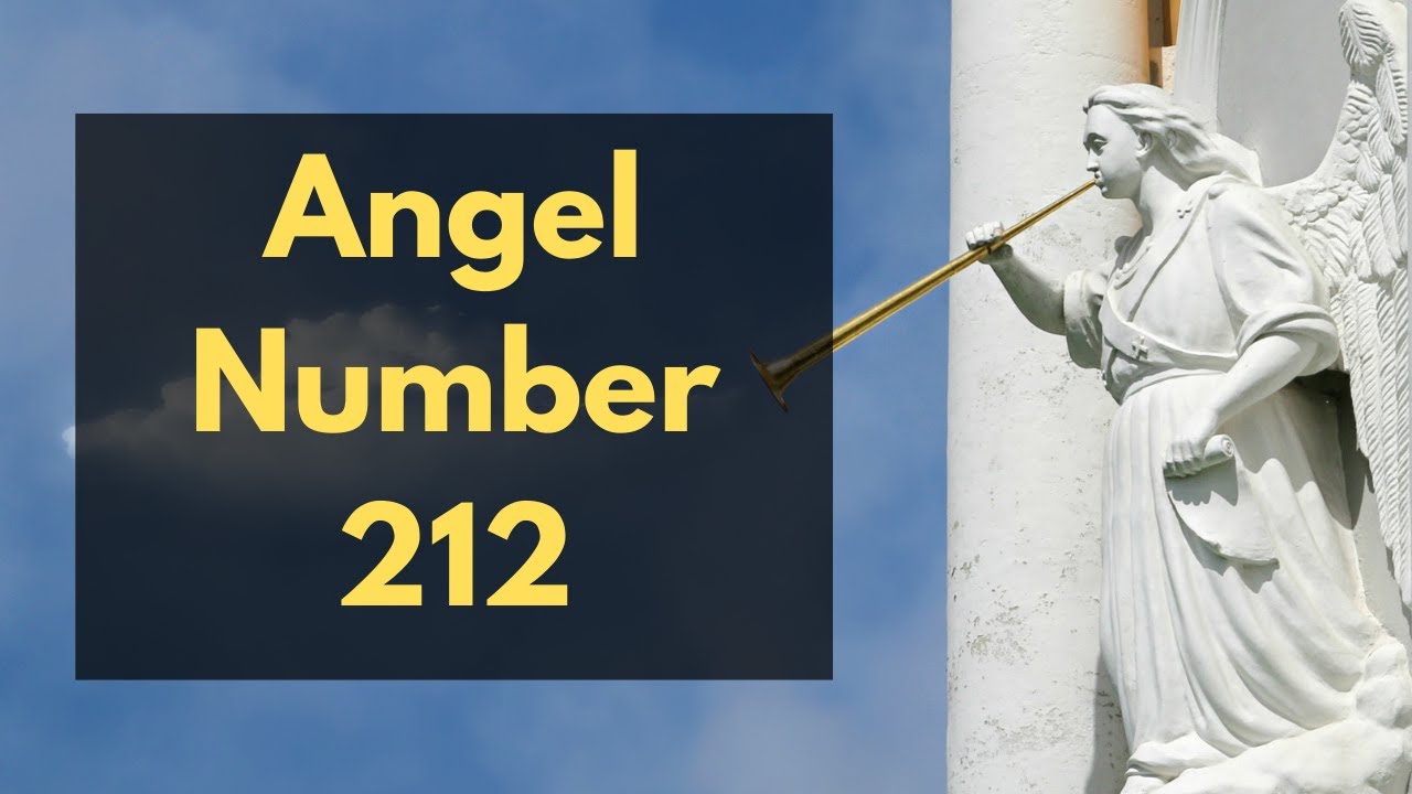 Angel statue with trumpet with words Angel Number 212