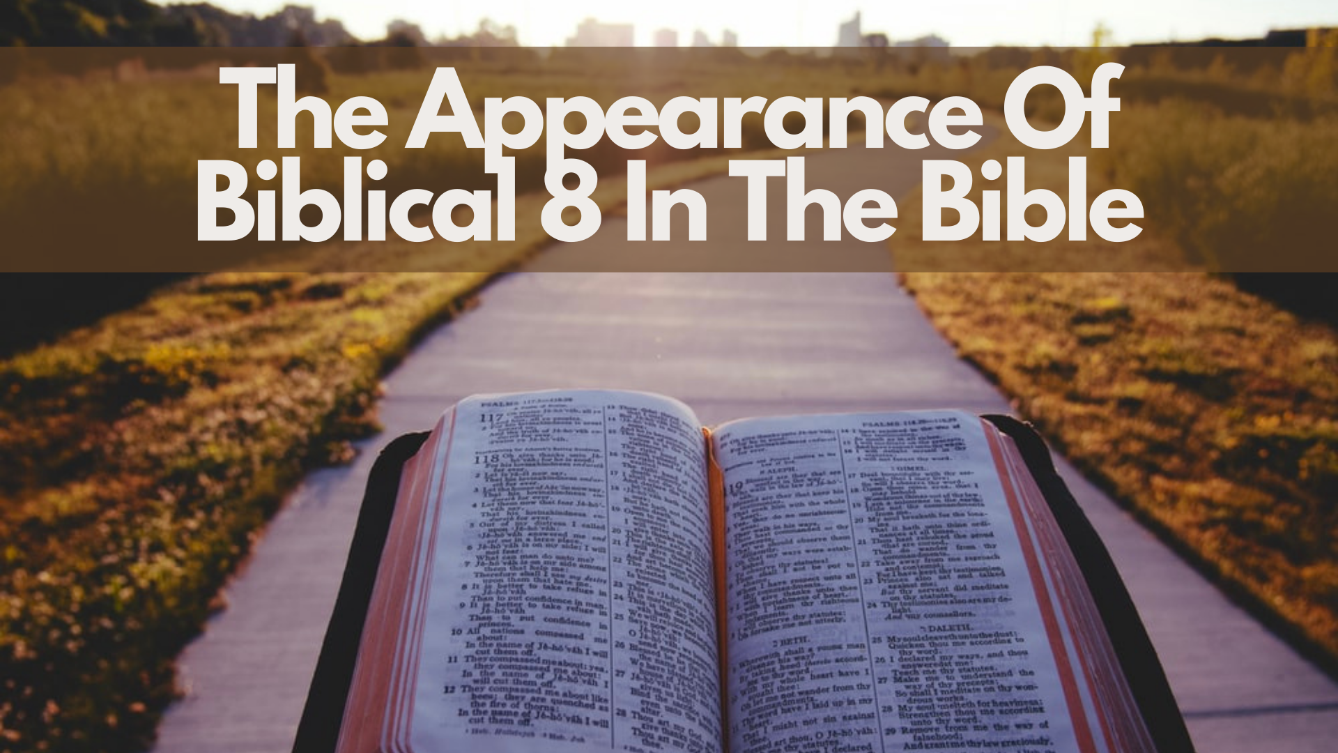 A Bible on a pathway with some grass and trees on the side and words The Appearance Of Biblical 8 In The Bible