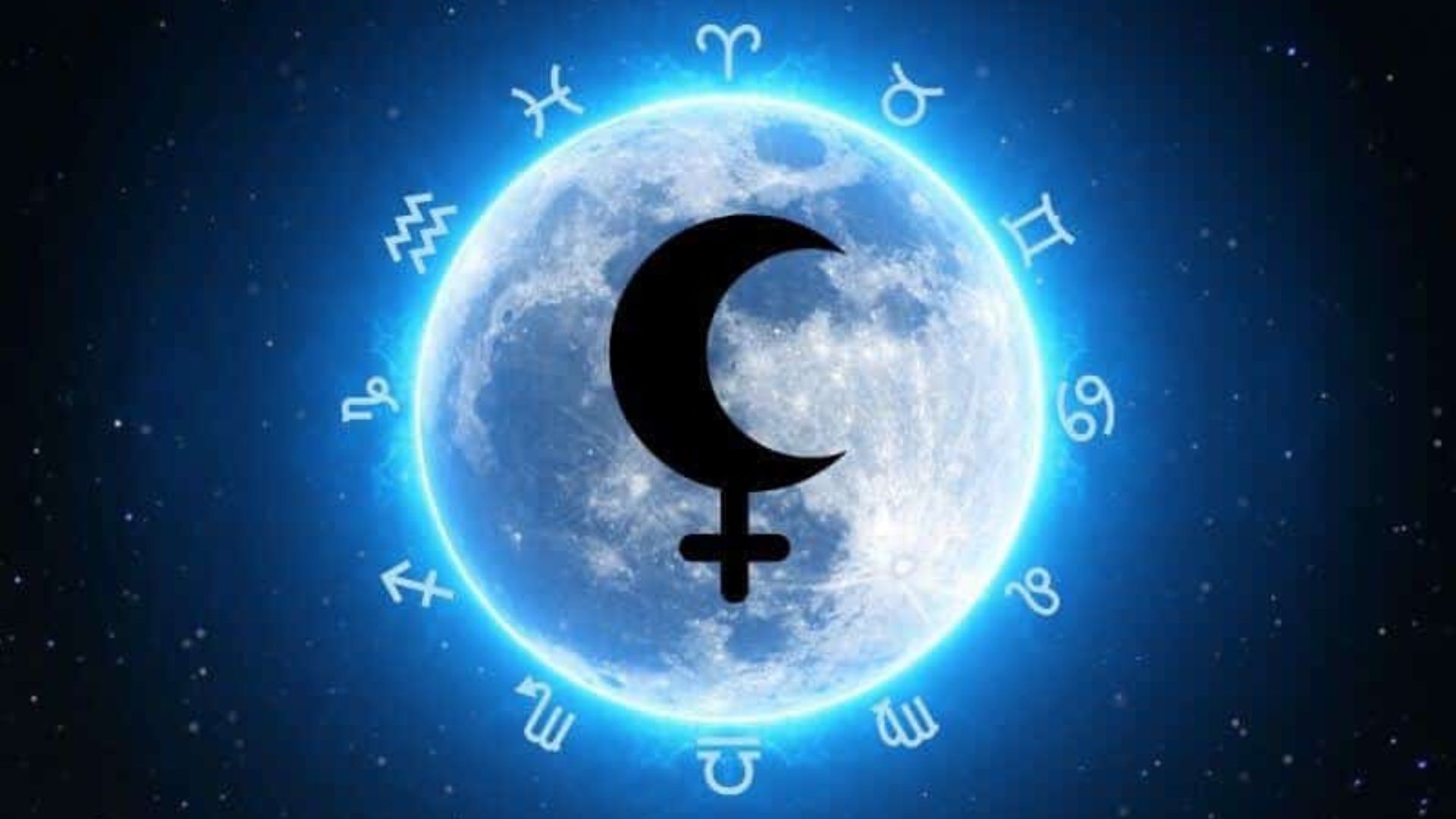 Black Moon Lilith Sign With Blue Background