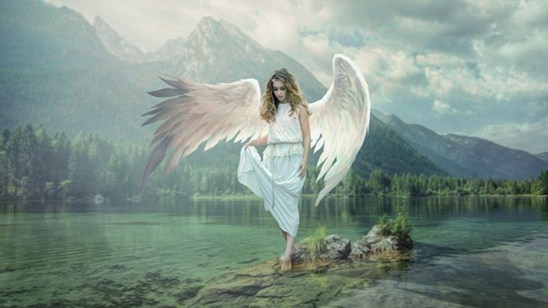 An Angel Walking In The Lake