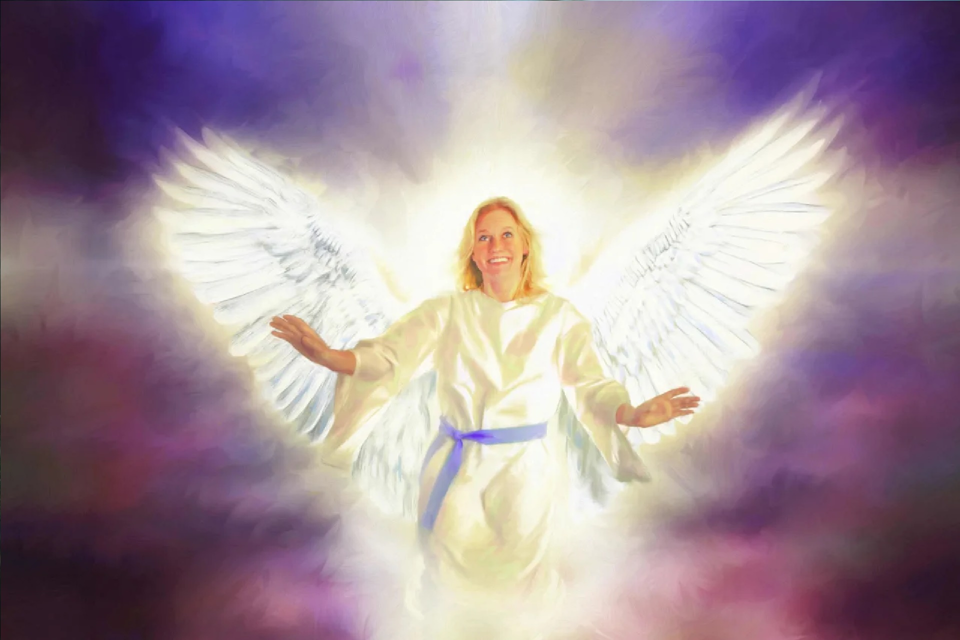 A Woman In White Angelic Wings Wearing White Dress