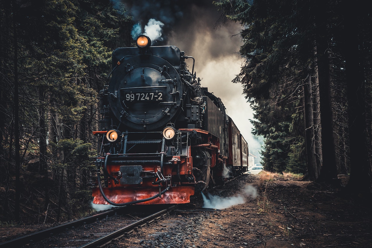 Train In Railway blowing smoke