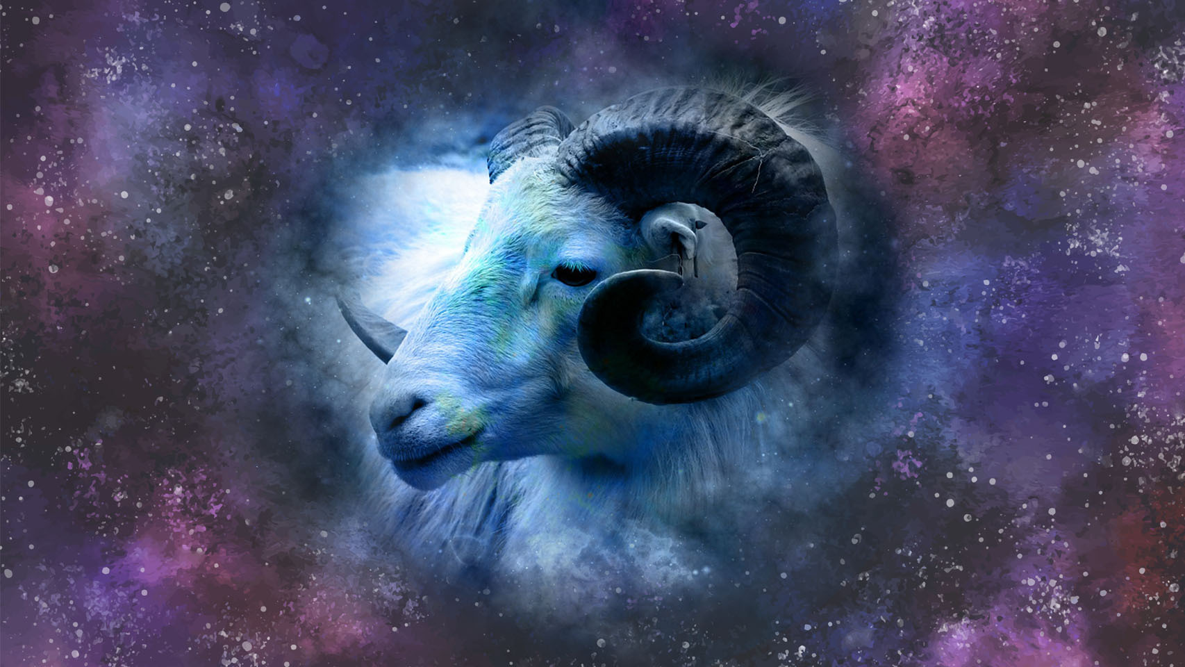 Aries sign "ram animal" in galaxy background
