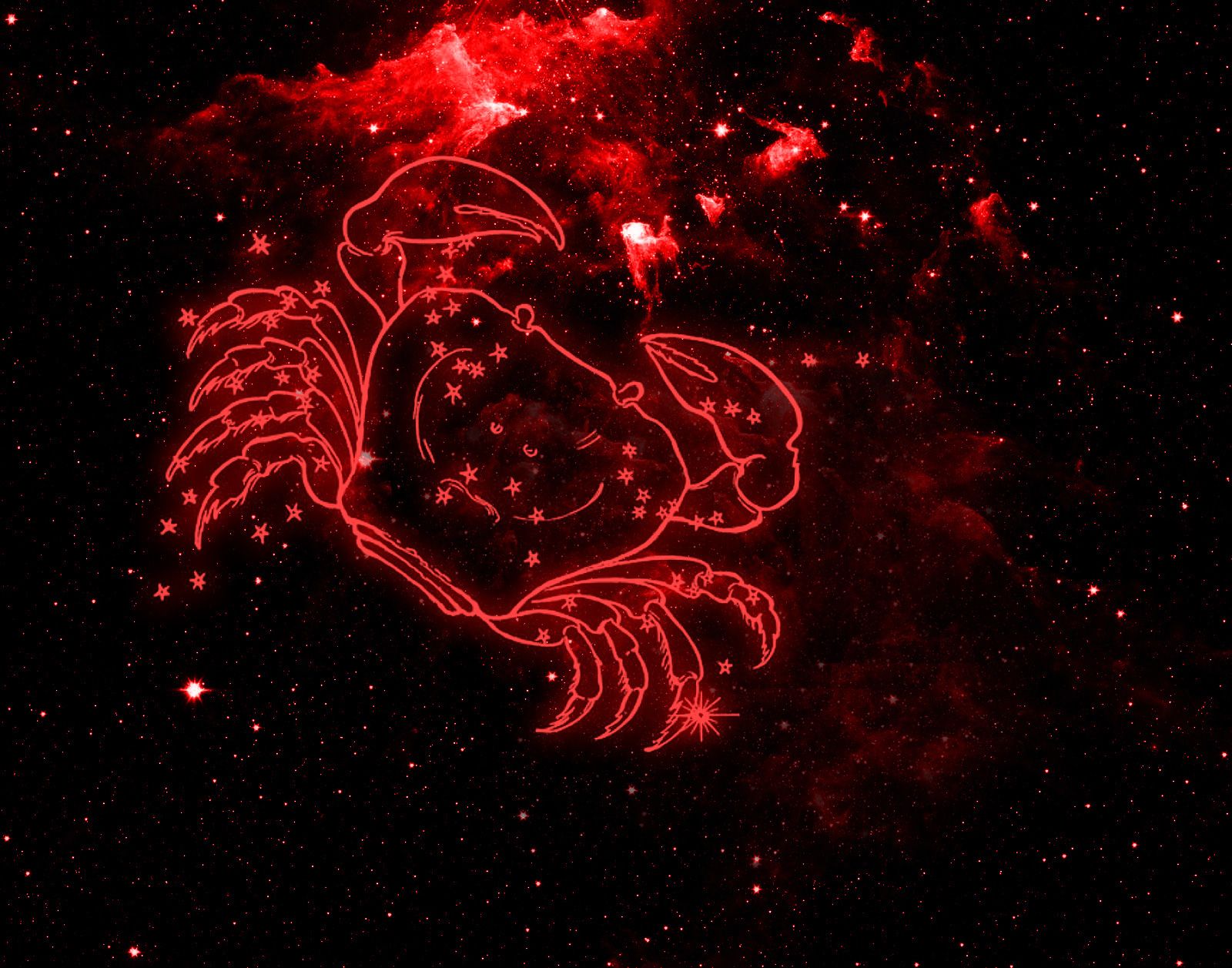 A red cancer sign "crab" in galaxy background