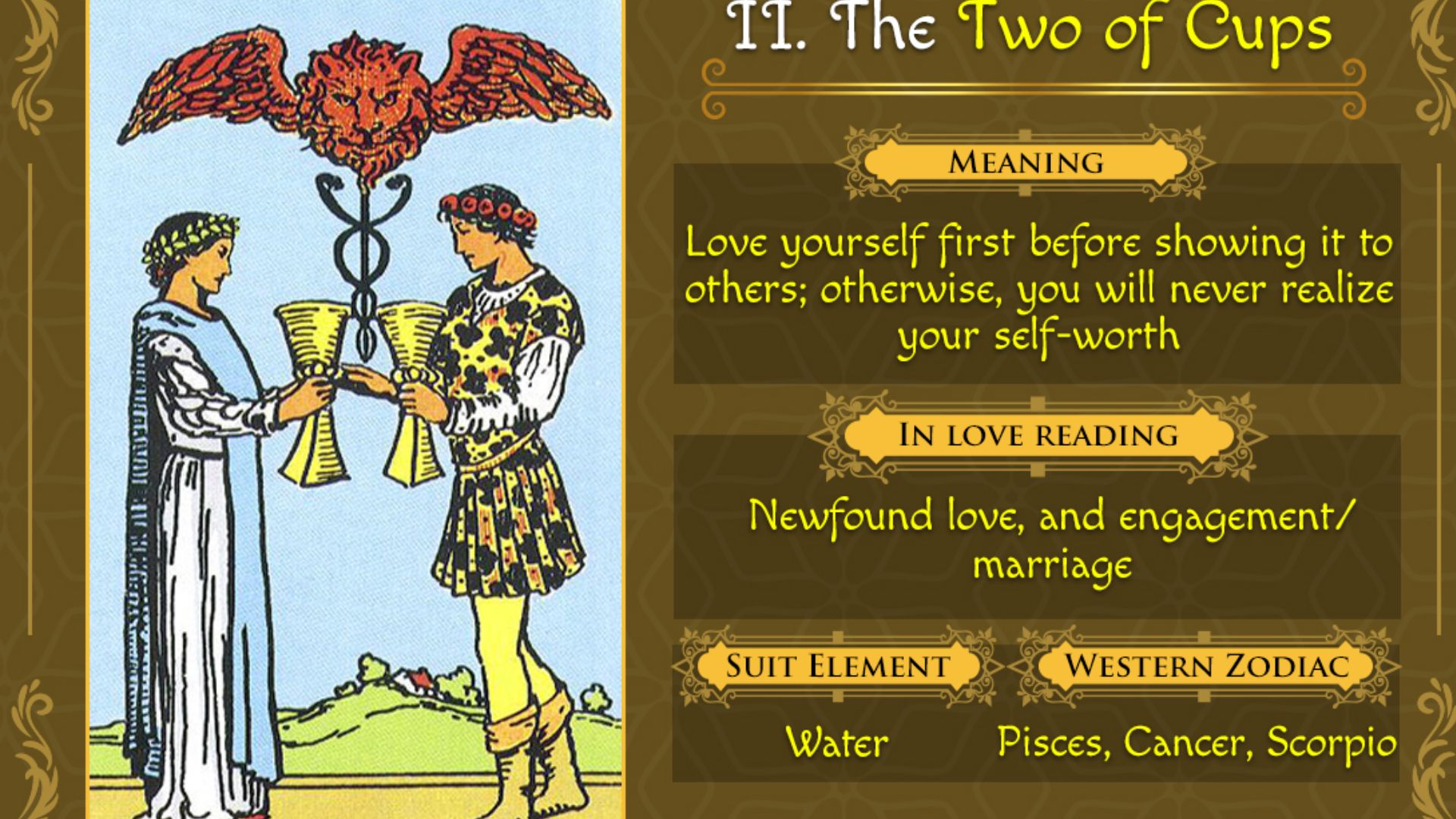 Two Of Cups Tarot Card With Traits