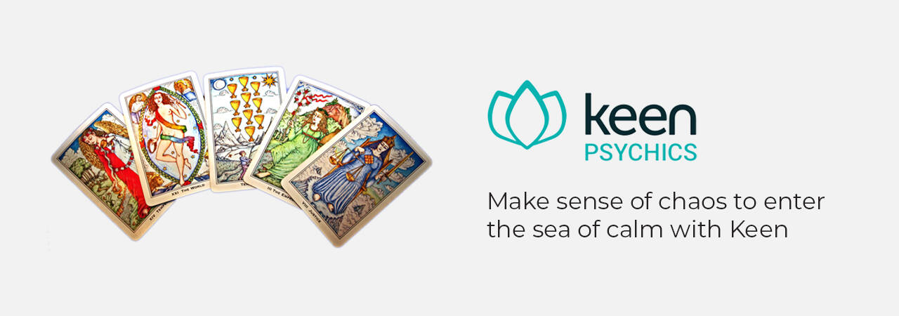 Different tarot cards with keen logo