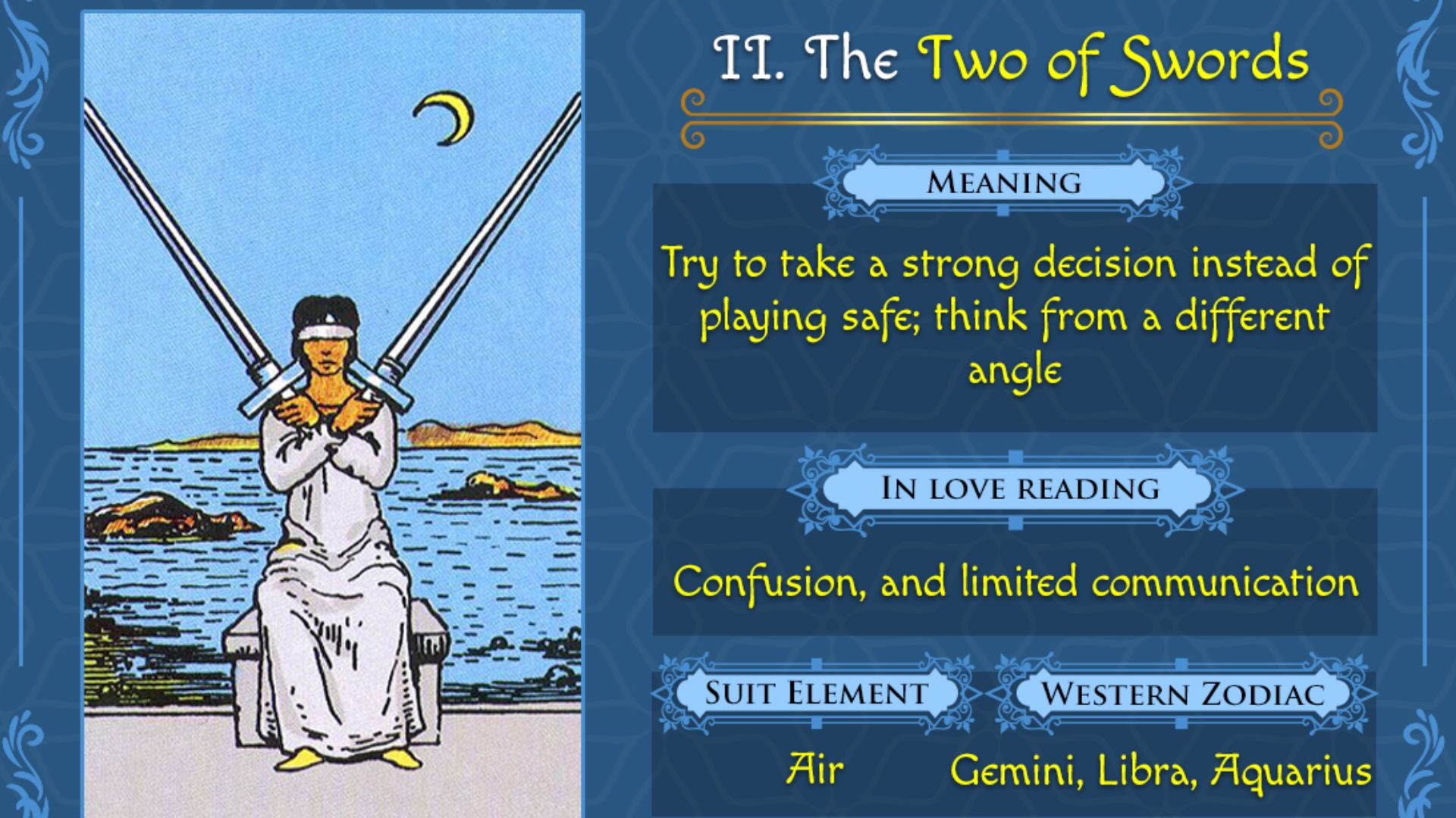 2 Of Swords Tarot Card With Its Description