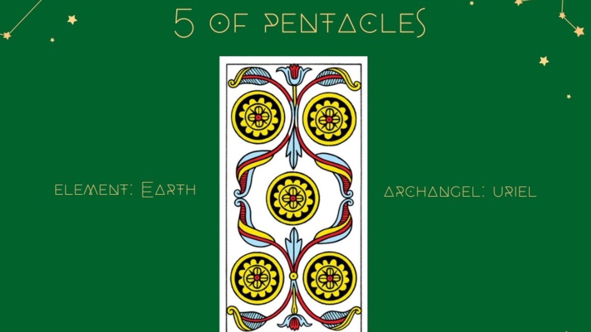 5 Of Pentacles Tarot Card In Green Background