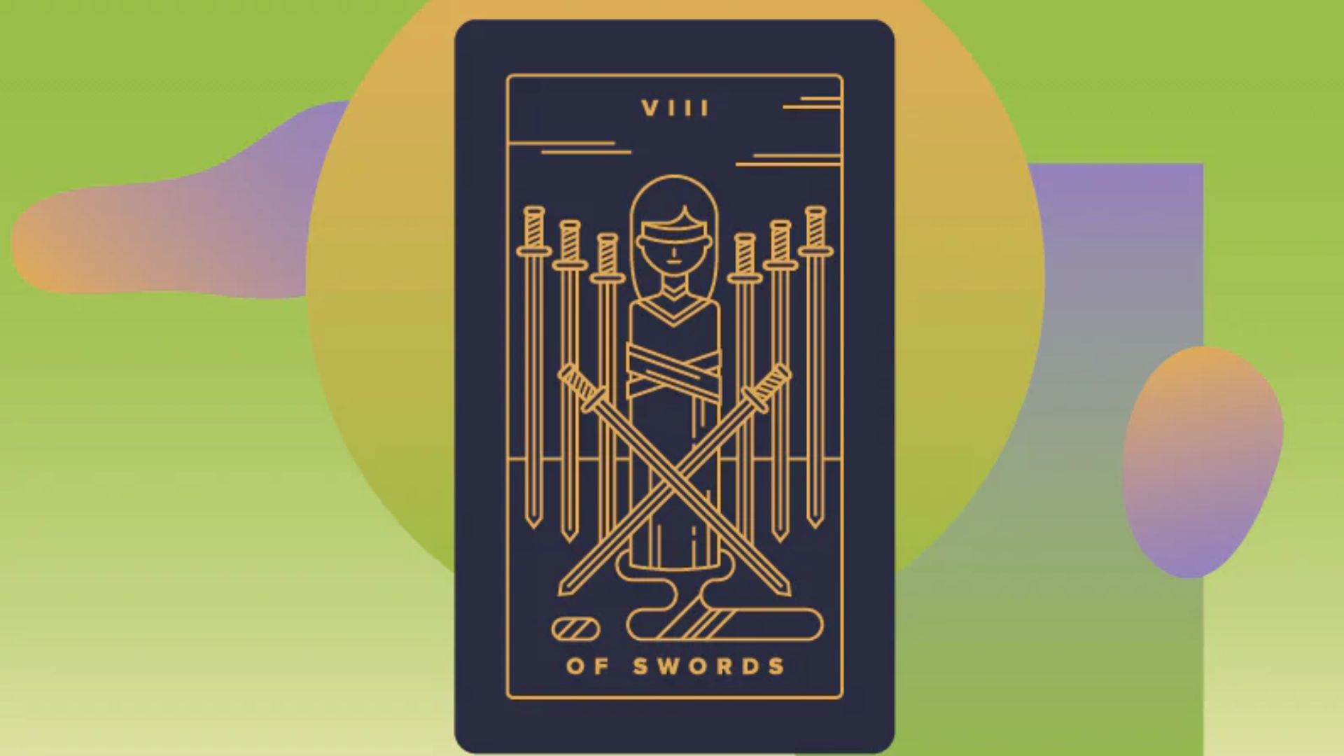 Black And Golden 8 of Sword Tarot Card