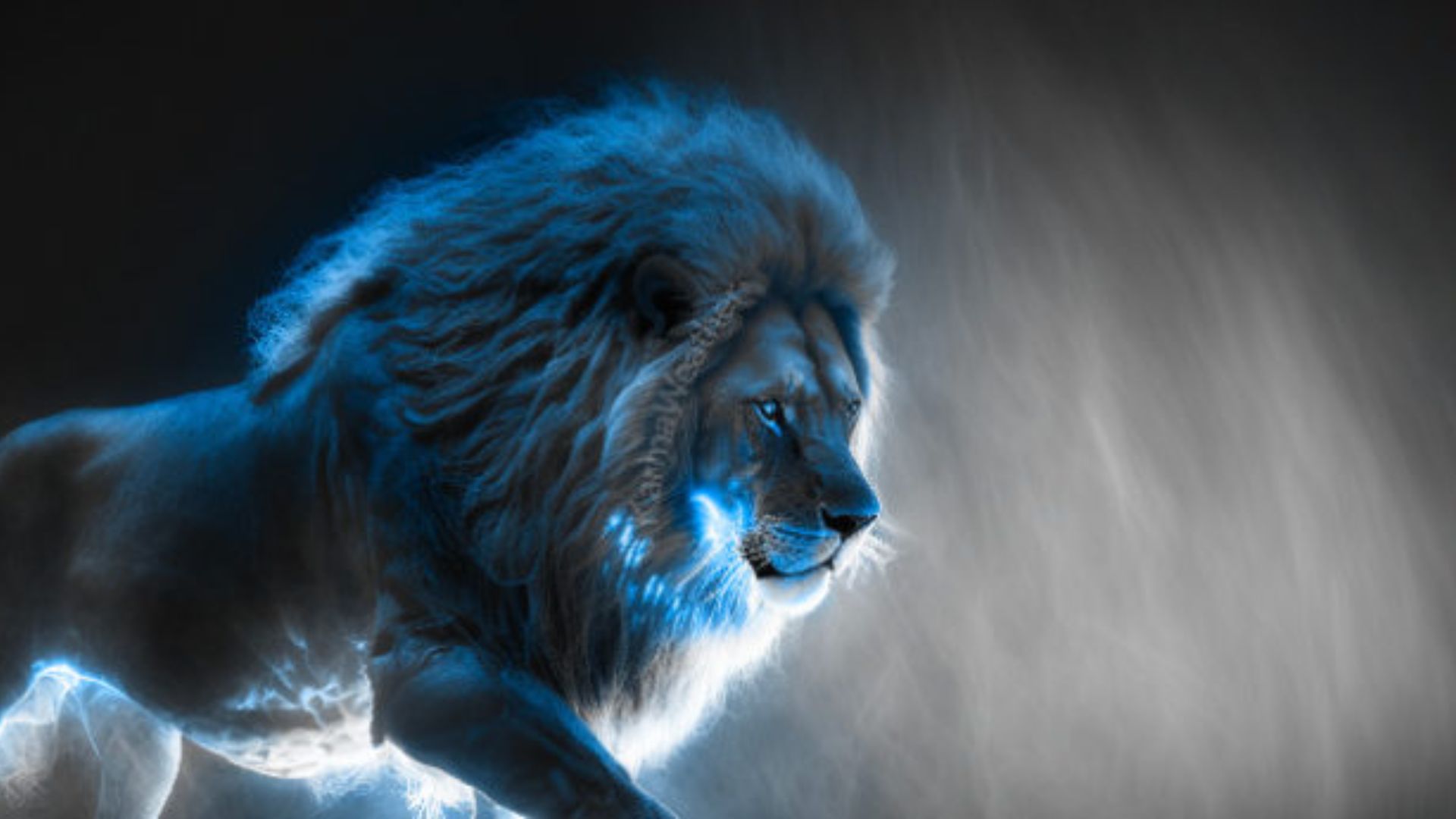 Blue Lion With Smokey Background