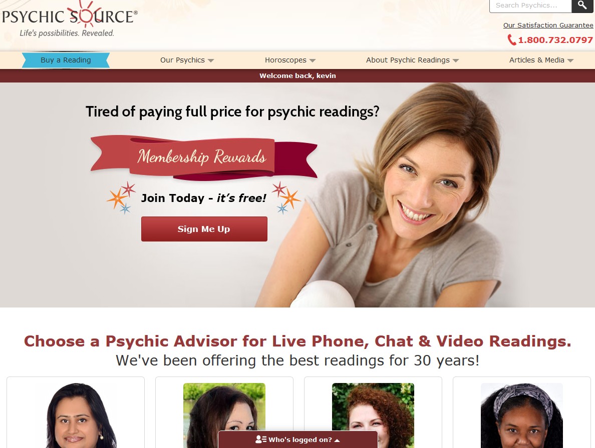 Psychic source website with a photo of women smiling