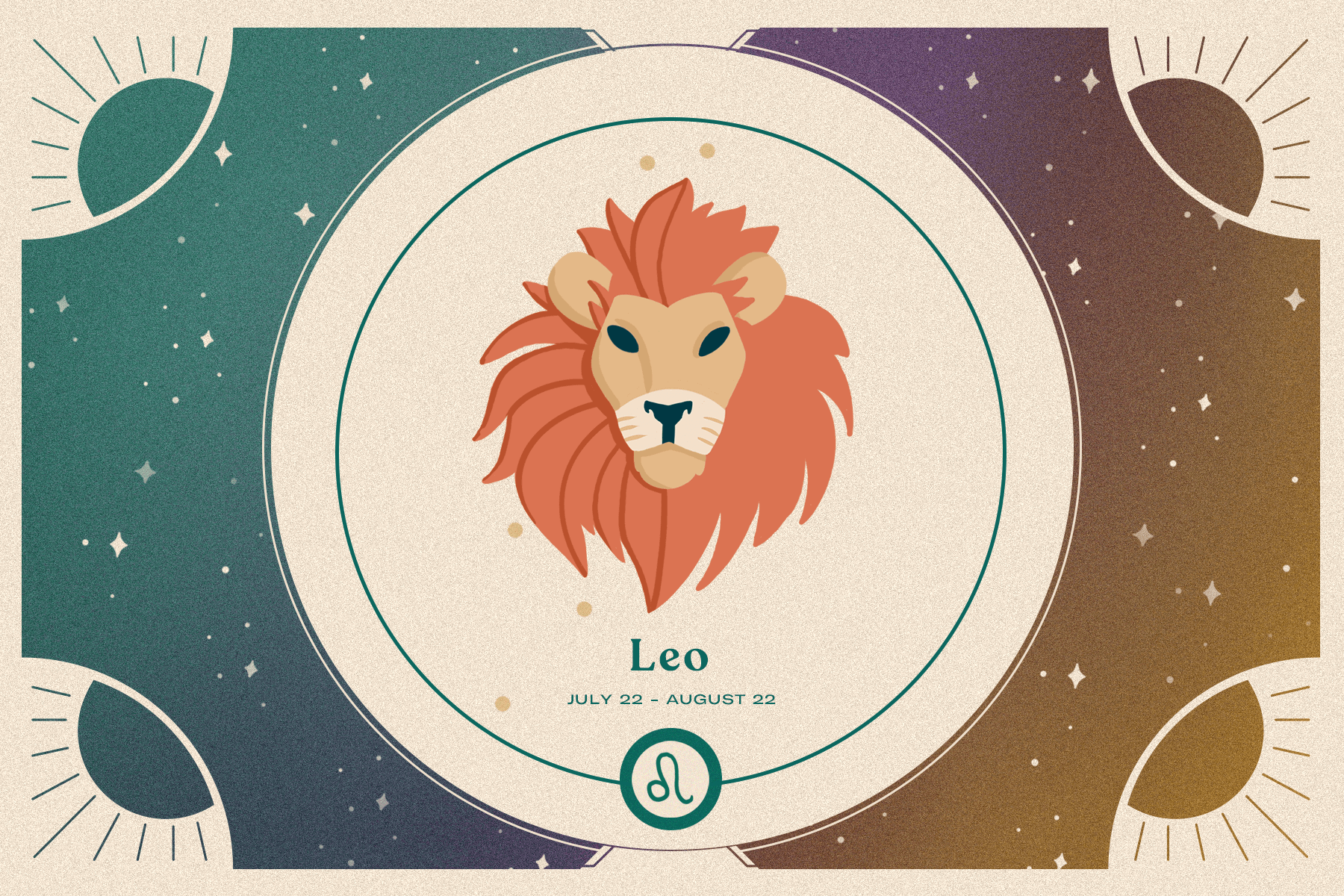 Leo Zodiac Sign symbol, date, and a lion
