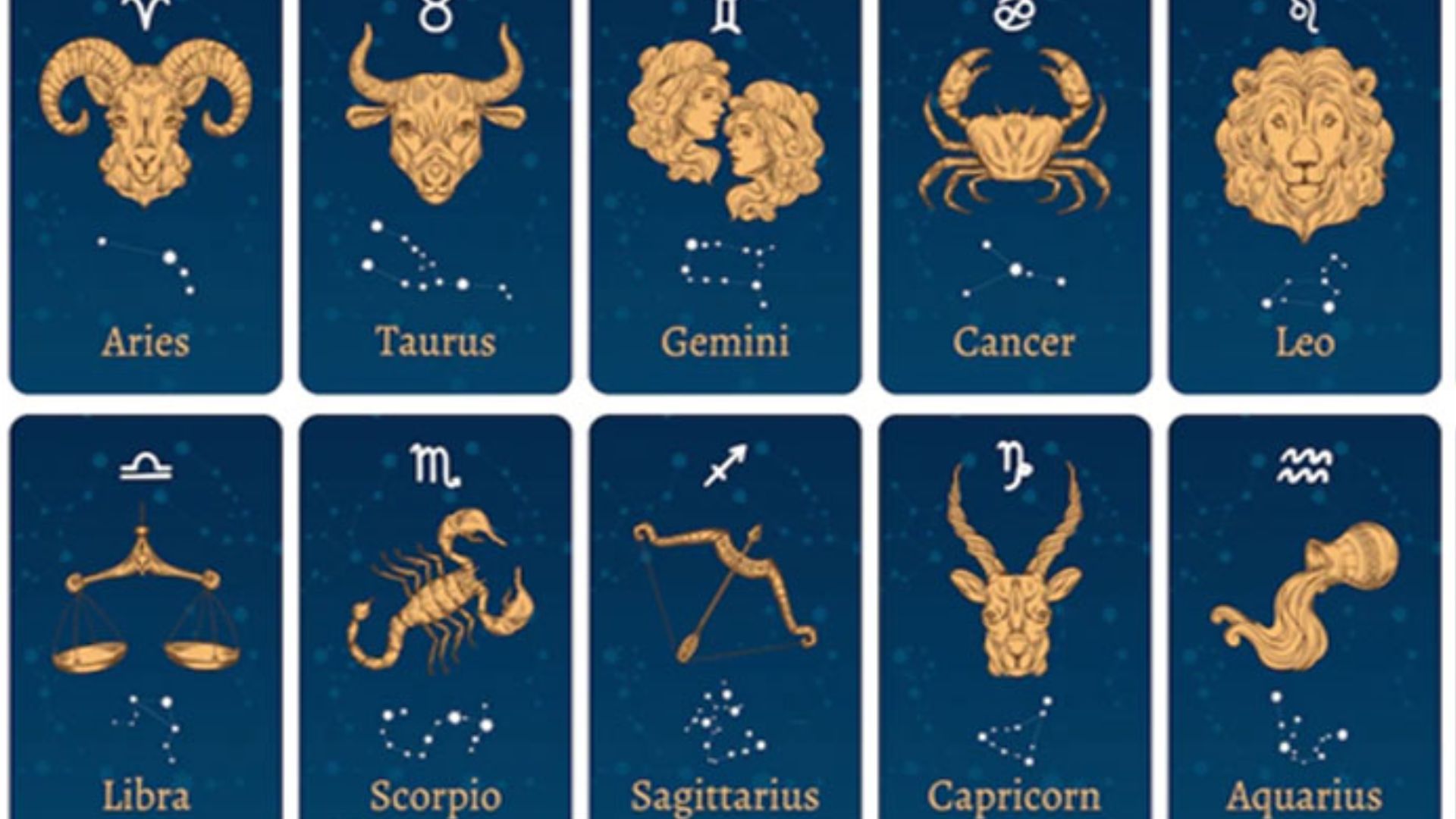 Yellow Colored Zodiac Symbols With Blue Background