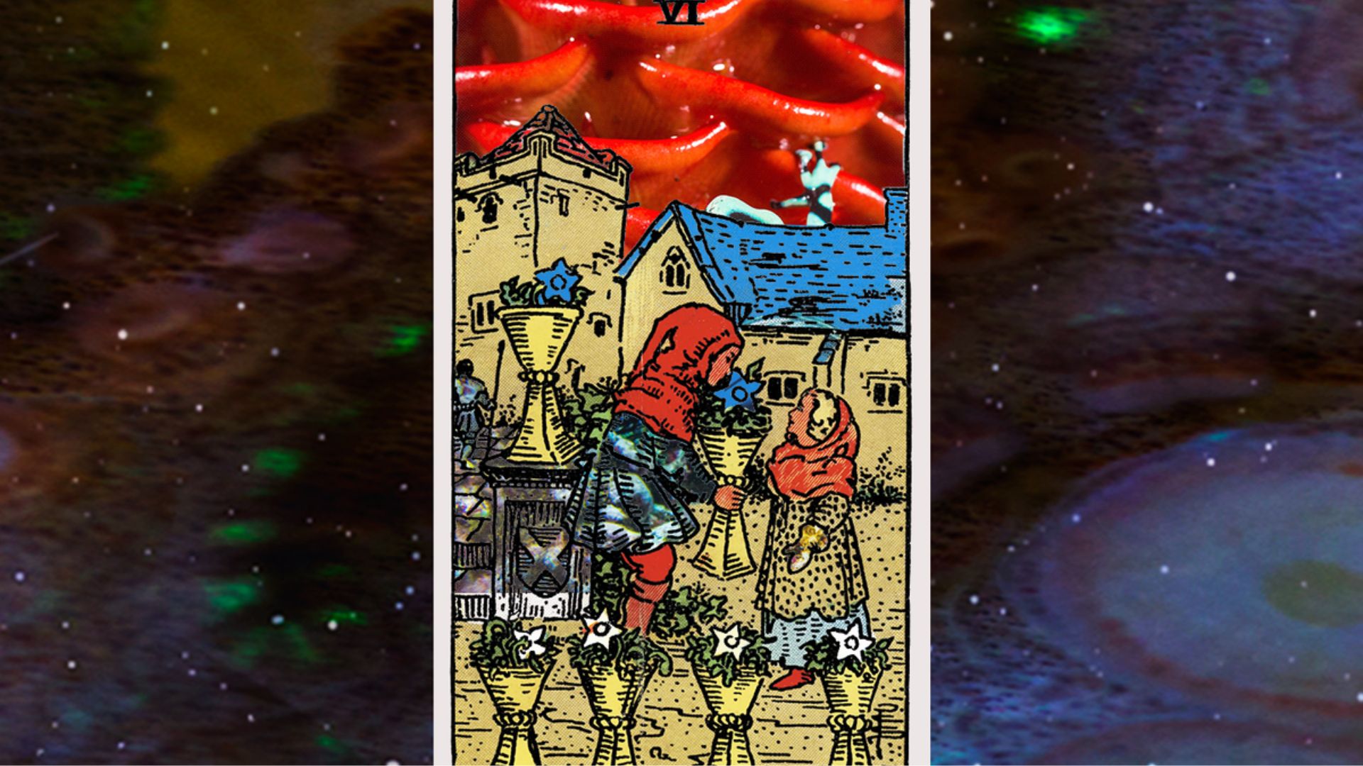 Colorful 6 Of Cups Tarot Card