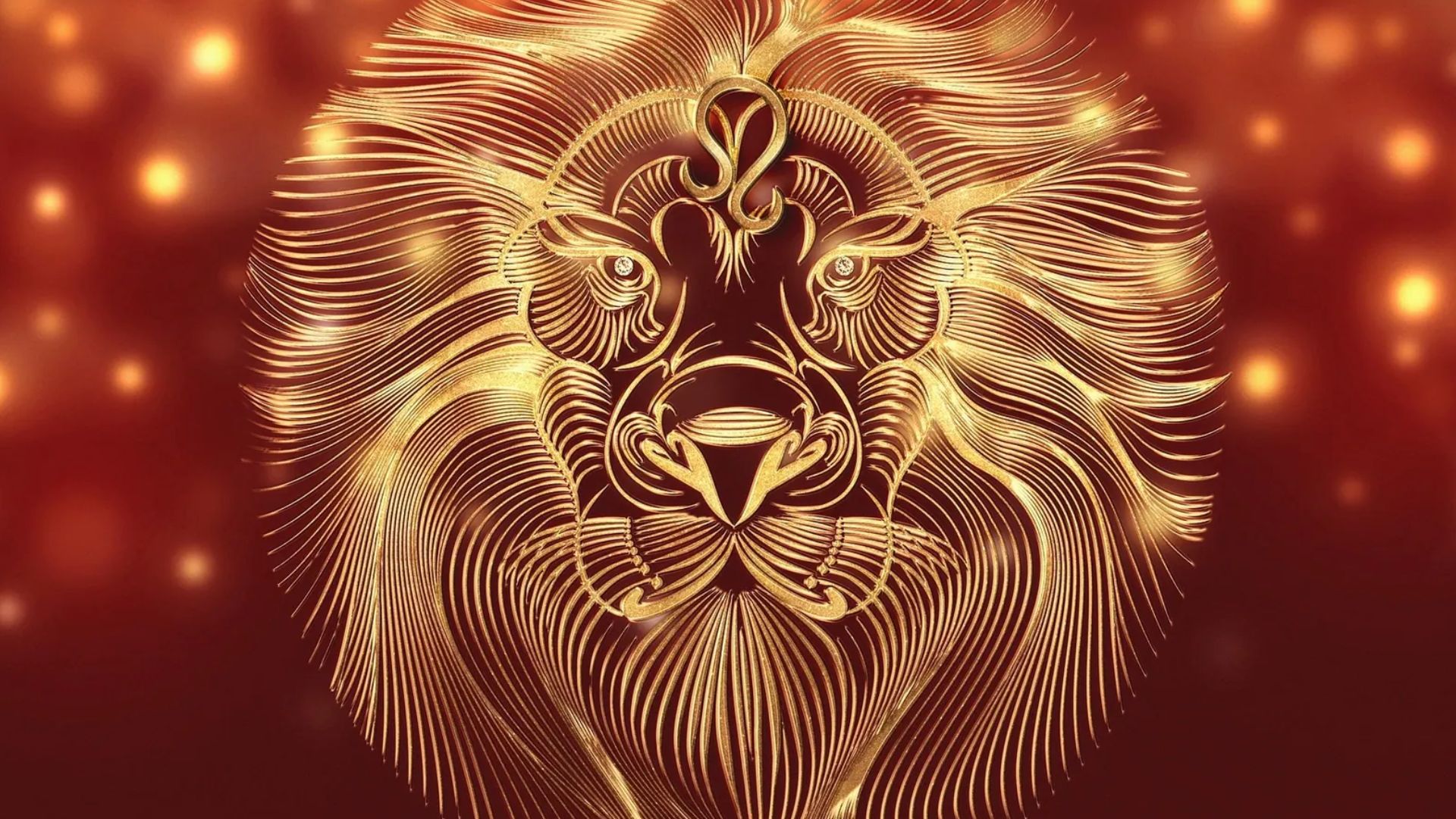 Golden Lion In Red Background