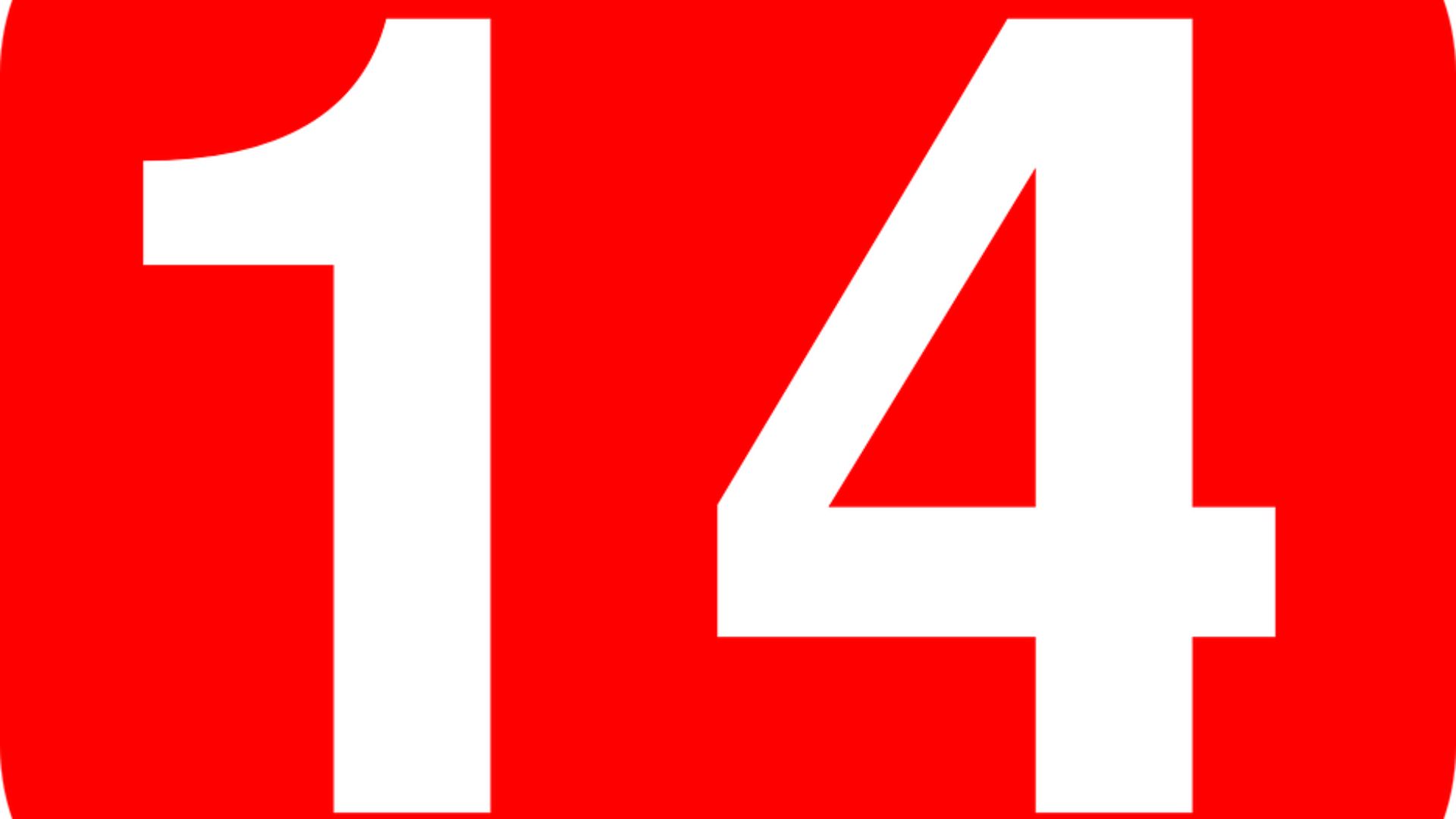 Number 14 Written On Red Background