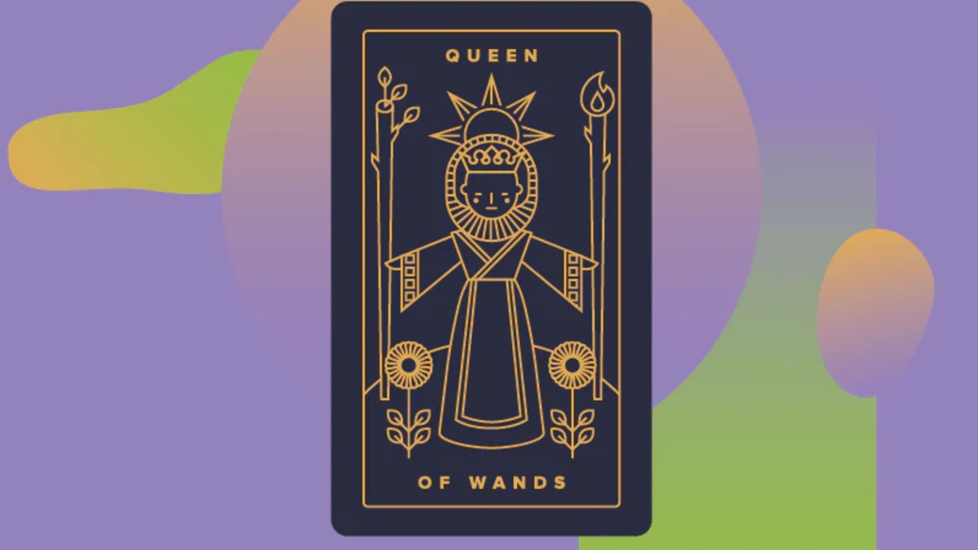 Black And Golden Queen Of Wands Card