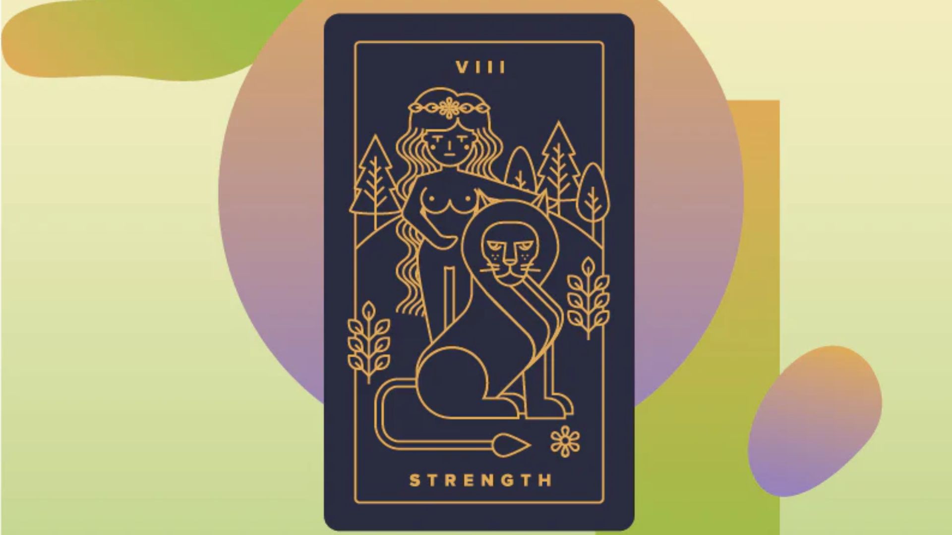 Strength Tarot Card In Golden And Black Color