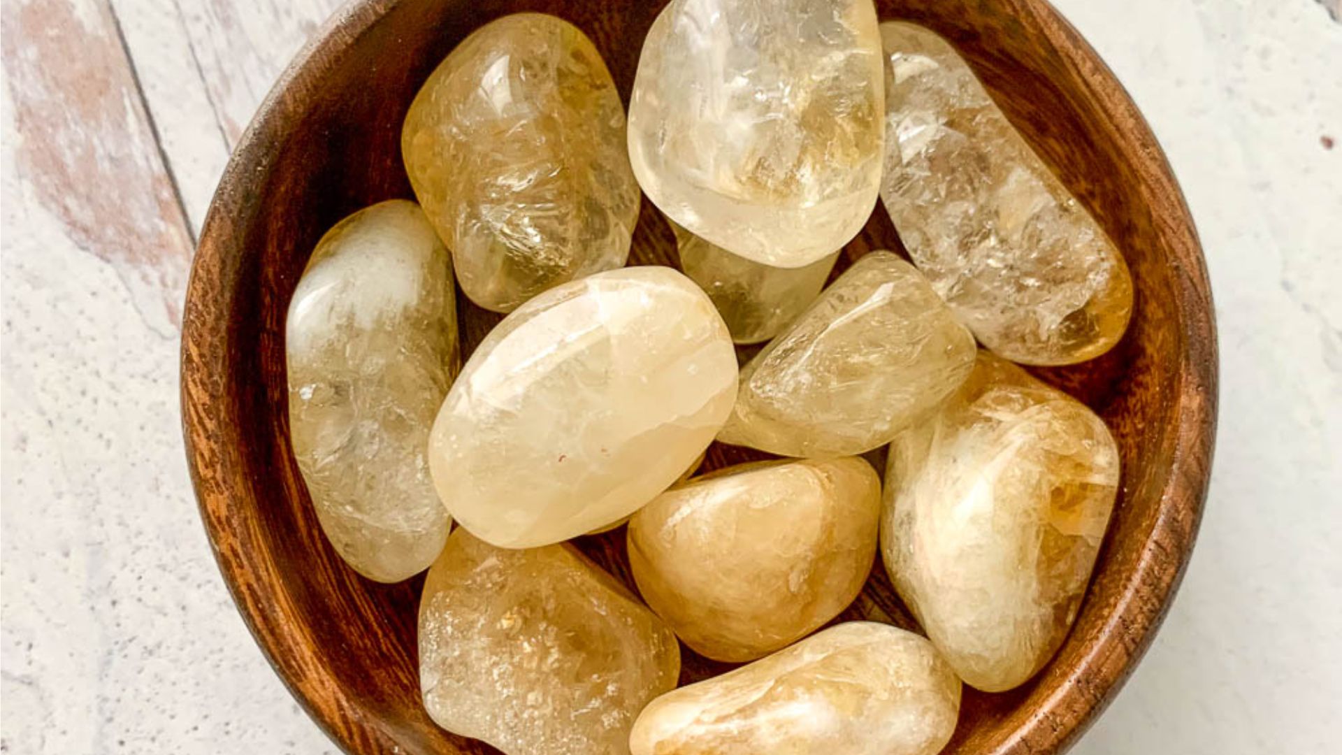 Crystals In Wooden Bowl