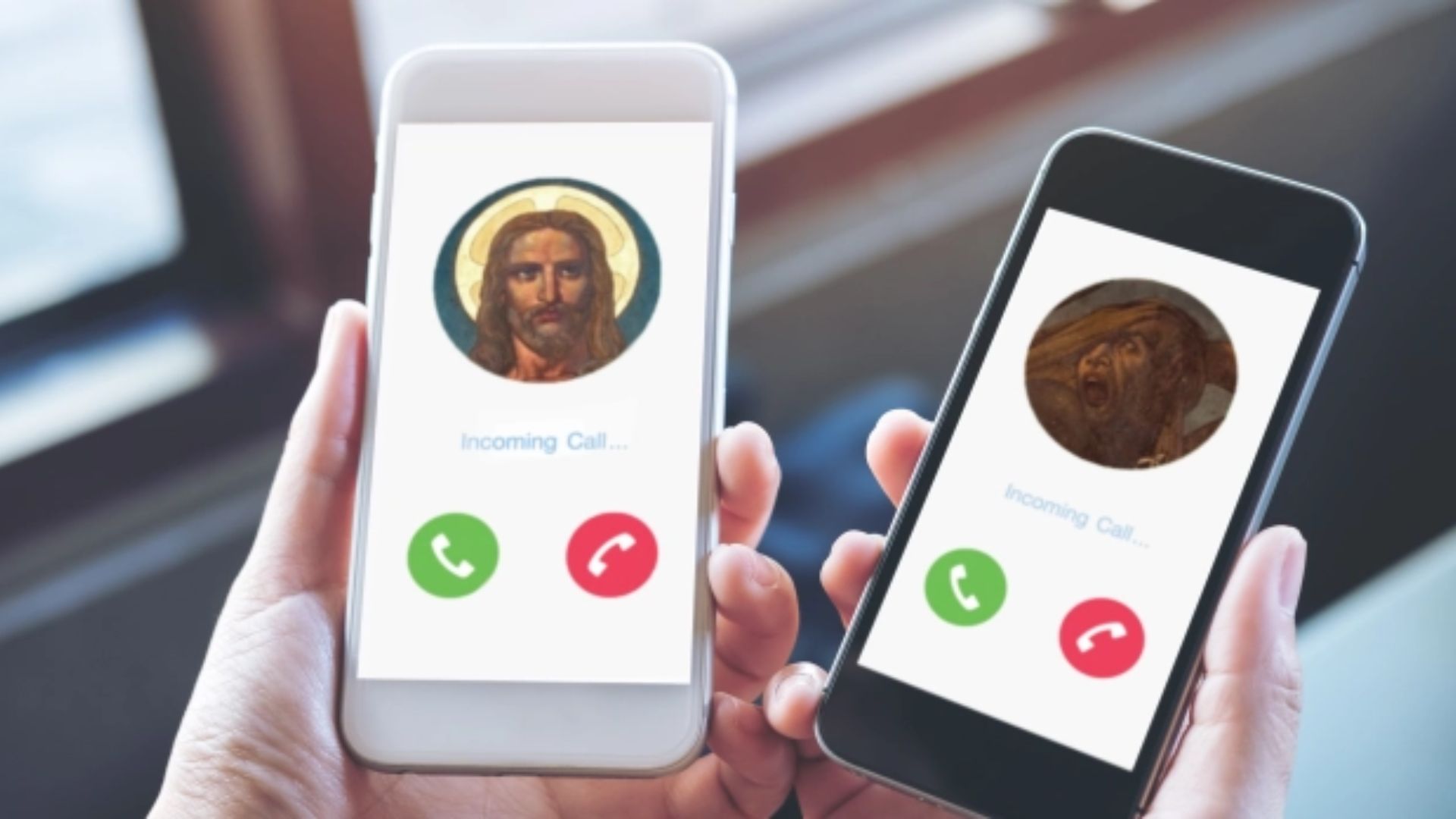 Jesus And Satan Calling On Different Mobile Phones