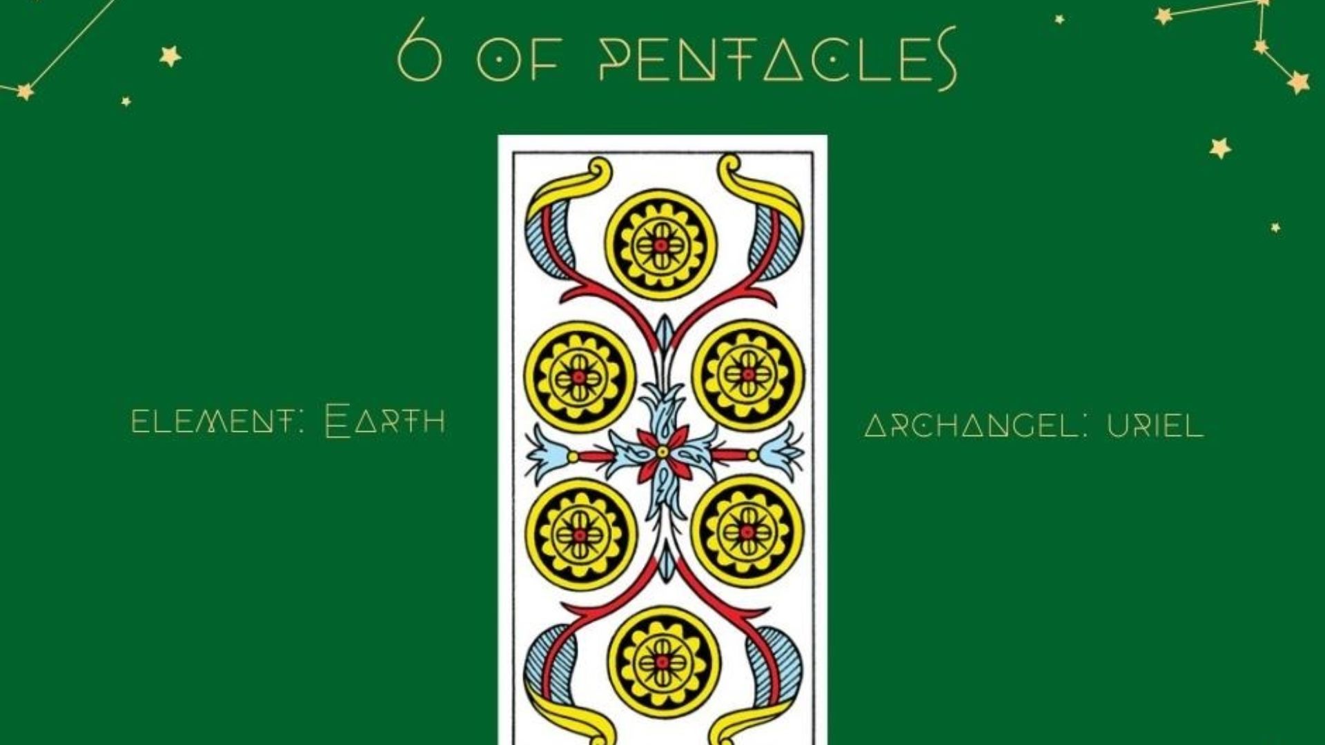 6 of Pentacles Tarot Card In Green Background