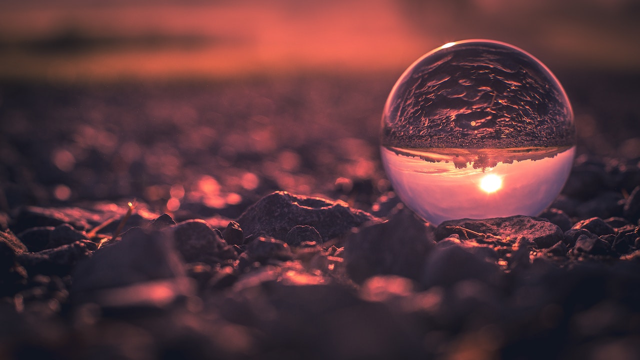 Sunset reflecting on a crystal ball