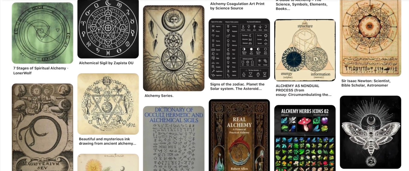 Covers of different publications about alchemy